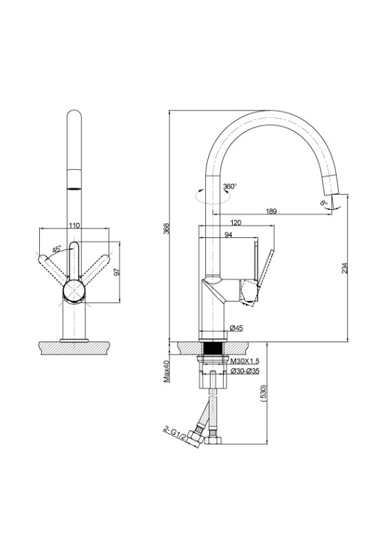 Смеситель для кухни CERSANIT OLIVA однорычажный хром (69005) - фото 7