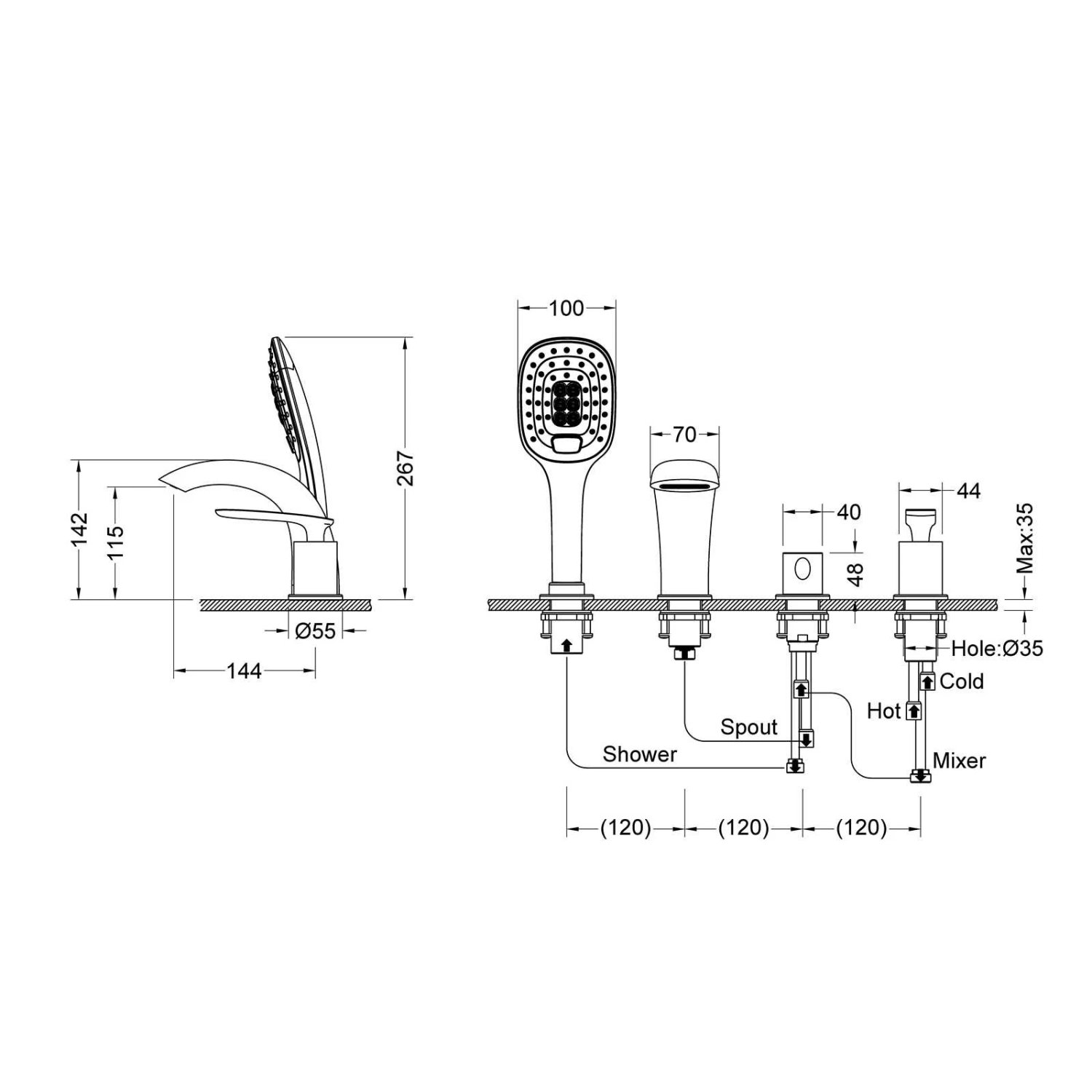 Смеситель для ванны и душа, врезной Timo Helmi (4020/03Y) черный - фото 2