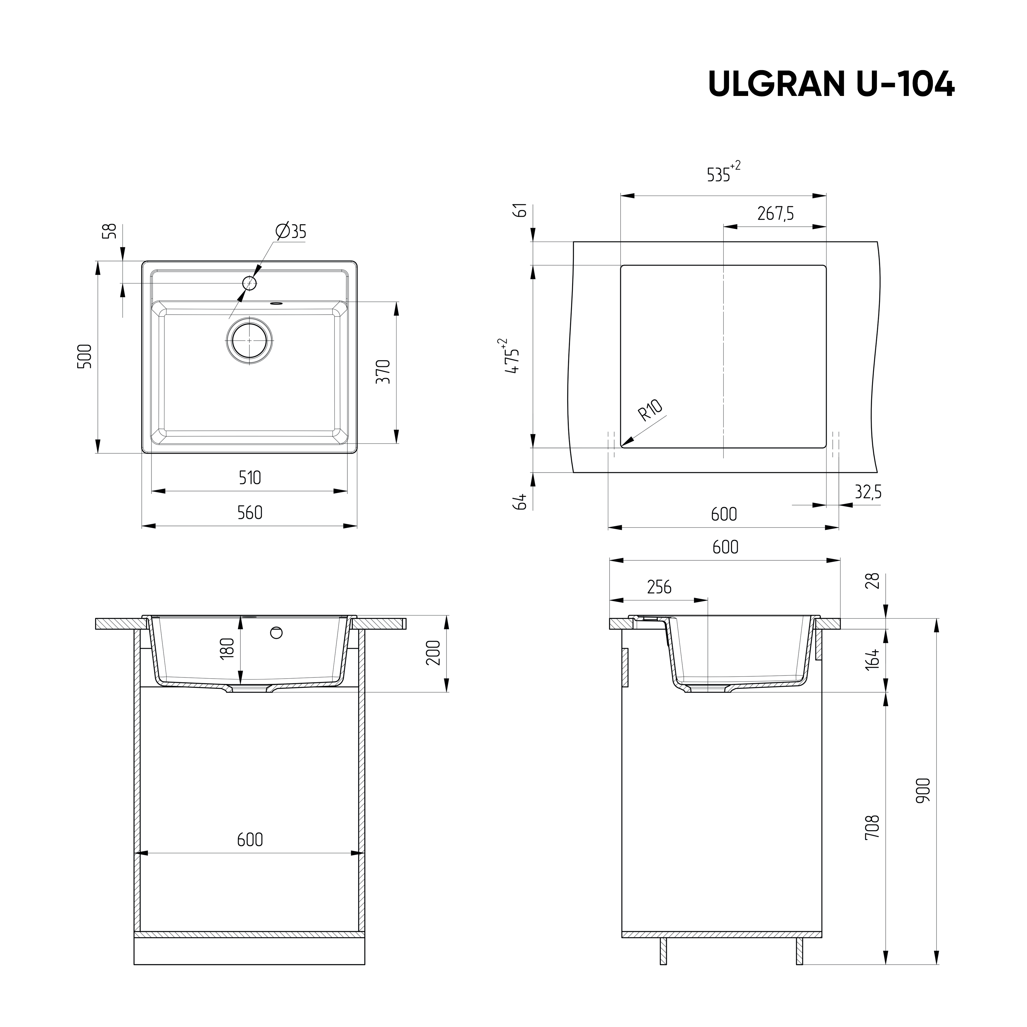 Мойка Ulgran Classic черный (U-104-308) Мойка Ulgran Classic черный (U-104-308) - фото 5