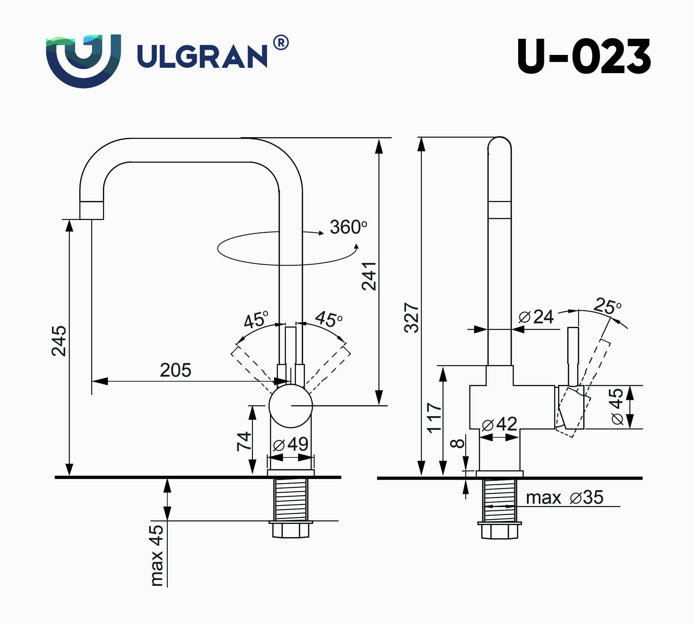 Смеситель для кухни Ulgran Classic бежевый (U-023-328) - фото 3