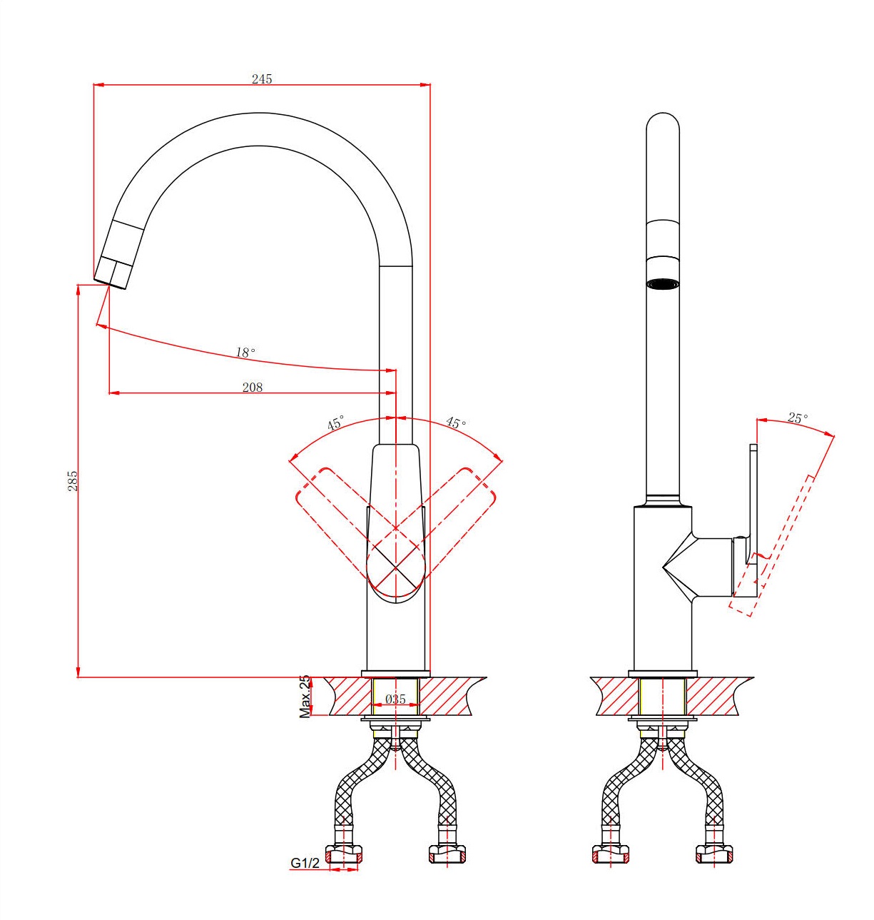 Смеситель DK для кухни высокий Bayern.Fürth (DA1522401) - фото 3