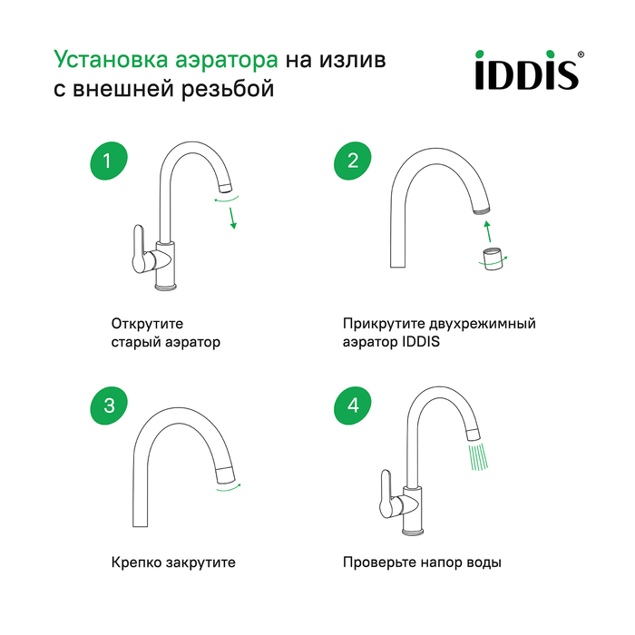 Аэратор для смесителя IDDIS Optima Home пластик, M22, корпусный, внутренняя резьба, двухрежимный (996P22S2SMD) - фото 6