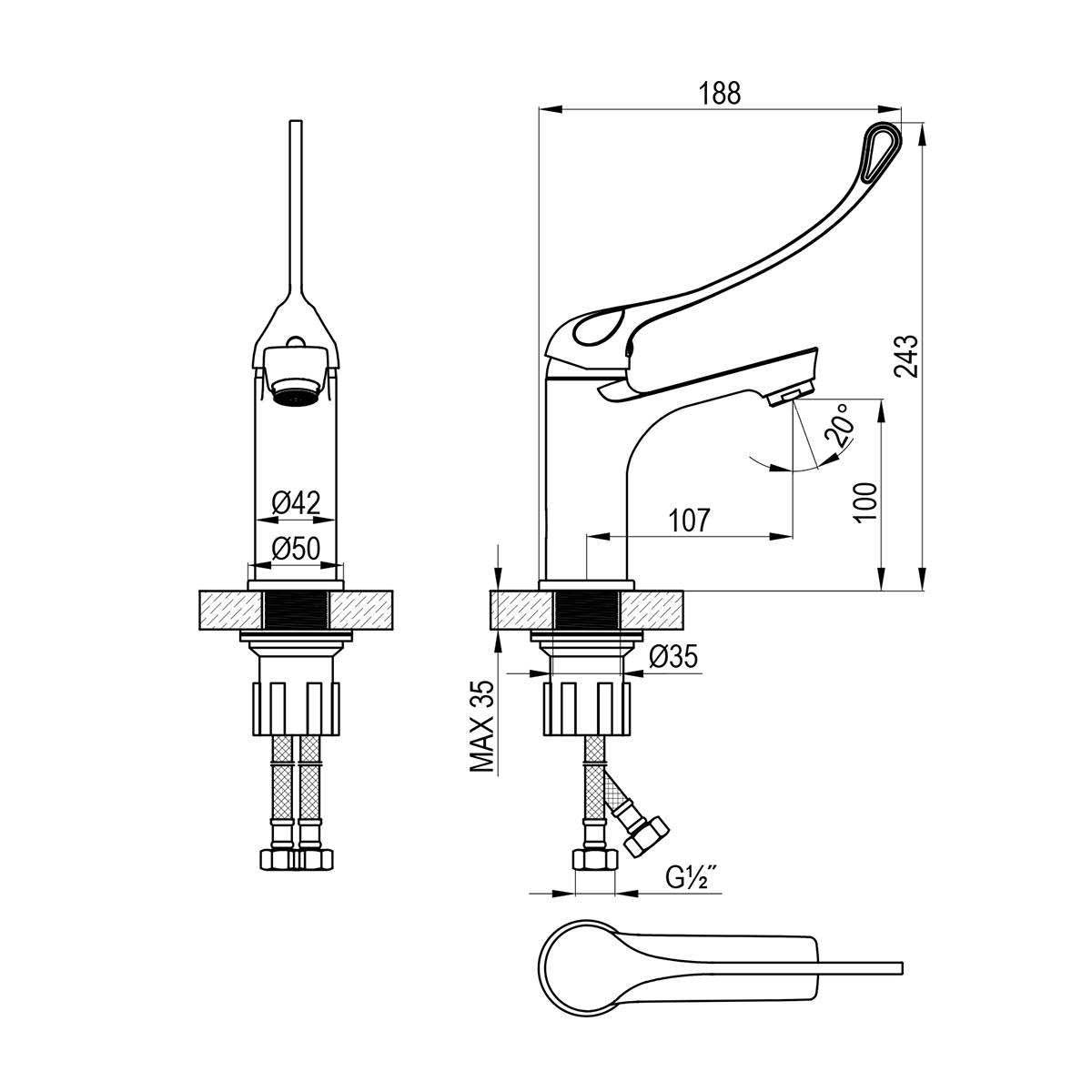 Смеситель Rossinka для раковины монолитный (Y35-26) - фото 2