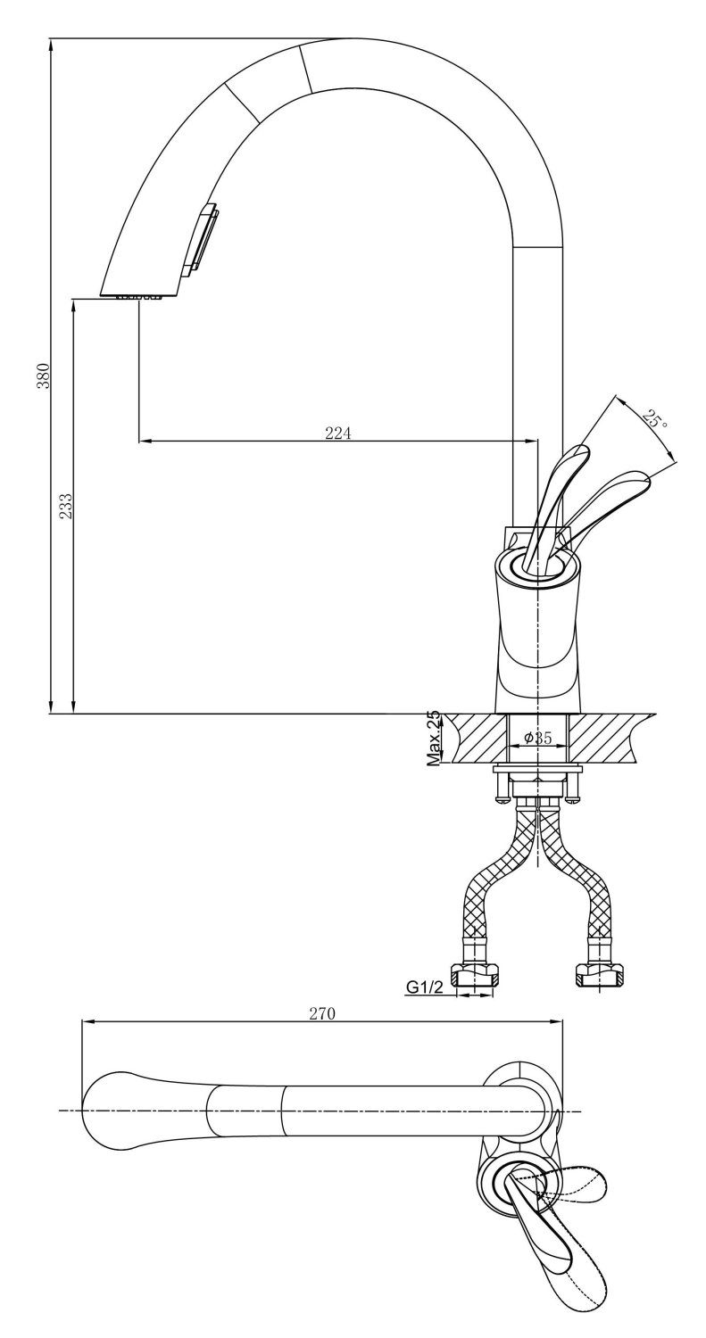 Смеситель для кухни DK Venice.Baciano (DA1032541) с выдвижной лейкой - фото 3