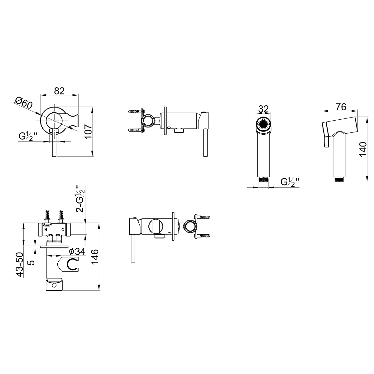 Смеситель Lemark Kalina с гигиеническим душем встраиваемый (LMF-2118S-BRRG) - фото 2