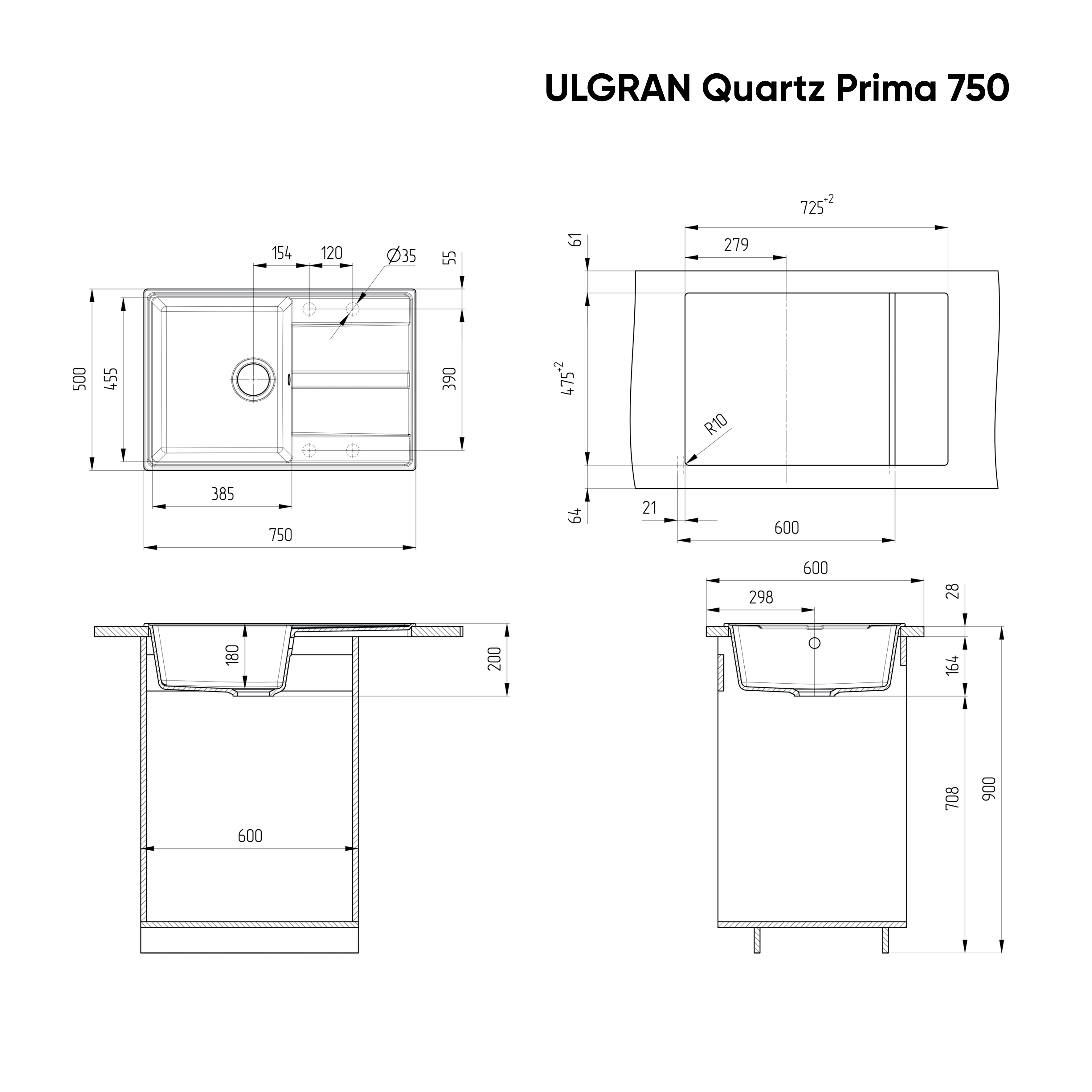 Мойка ULGRAN Quartz жасмин (Prima 750-01) - фото 3