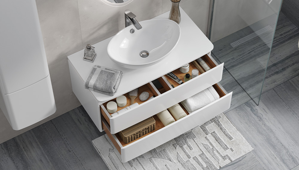 Тумба Velvex Luna 1000-0-2 со столешницей навесная белый под раковину 7027A (tp.LUN.100.2Y) - фото 4