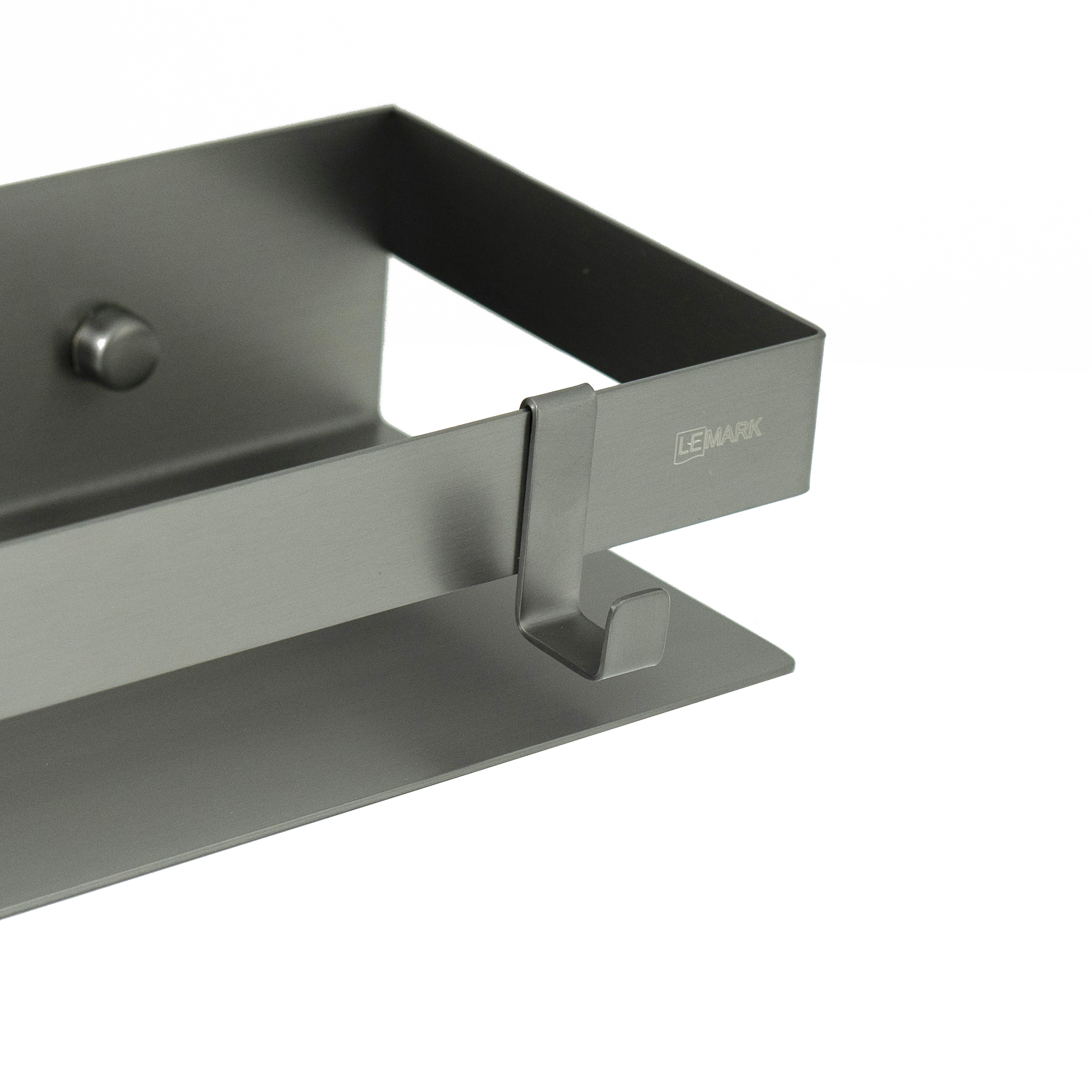 Полка для душа прямая Lemark SHELF LINE 300 мм из нерж. стали с крючками, графит (9776051) Полка для душа прямая Lemark SHELF LINE 300 мм из нерж. стали с крючками, графит (9776051) - фото 4