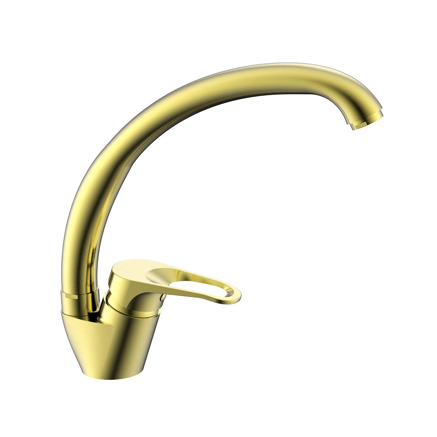 Смеситель Splenka для кухни низкий С-образный поворотный излив, сатин золотой (S202.41.03)