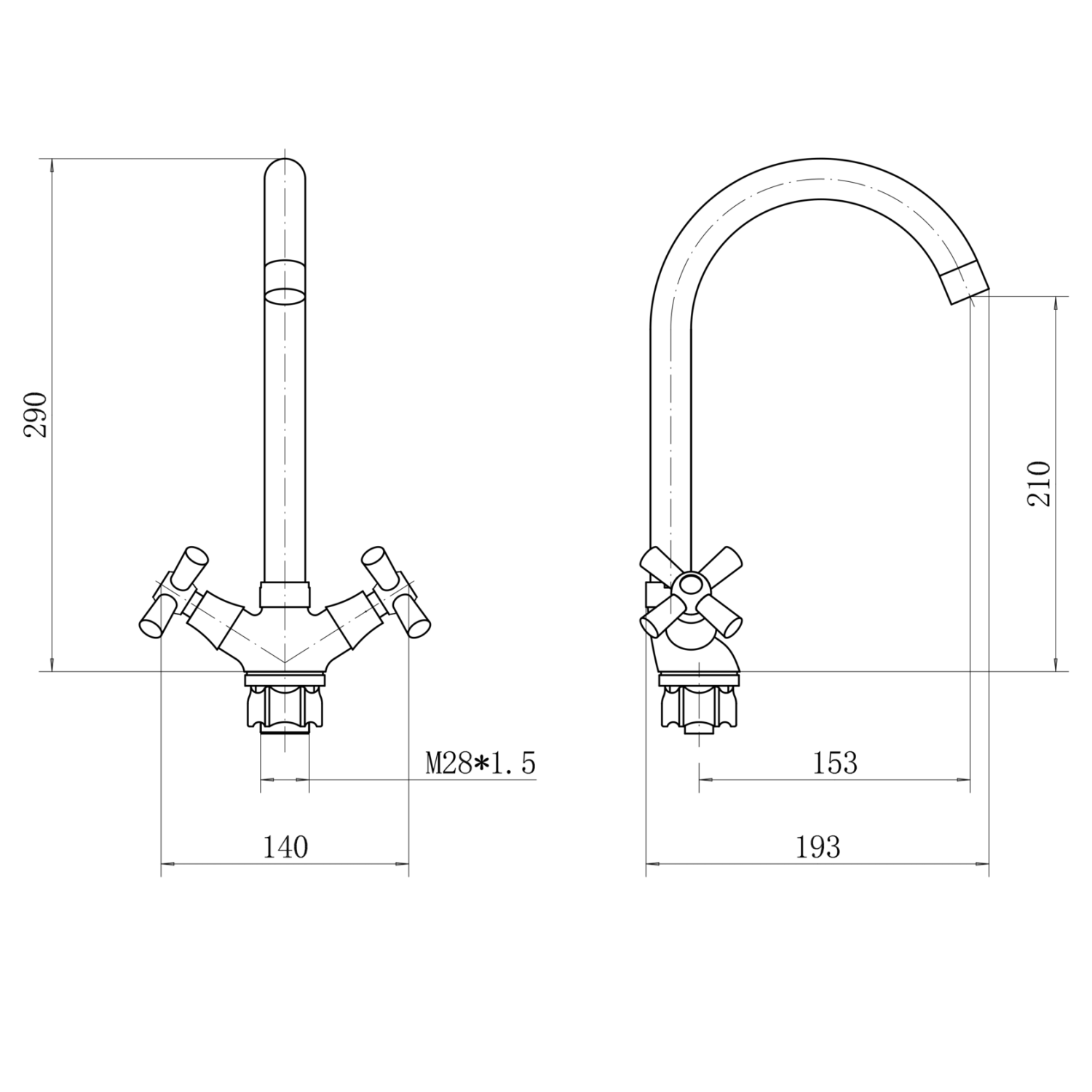 Смеситель для кухни Plstart двуручковый, хром (PD40313) - фото 3