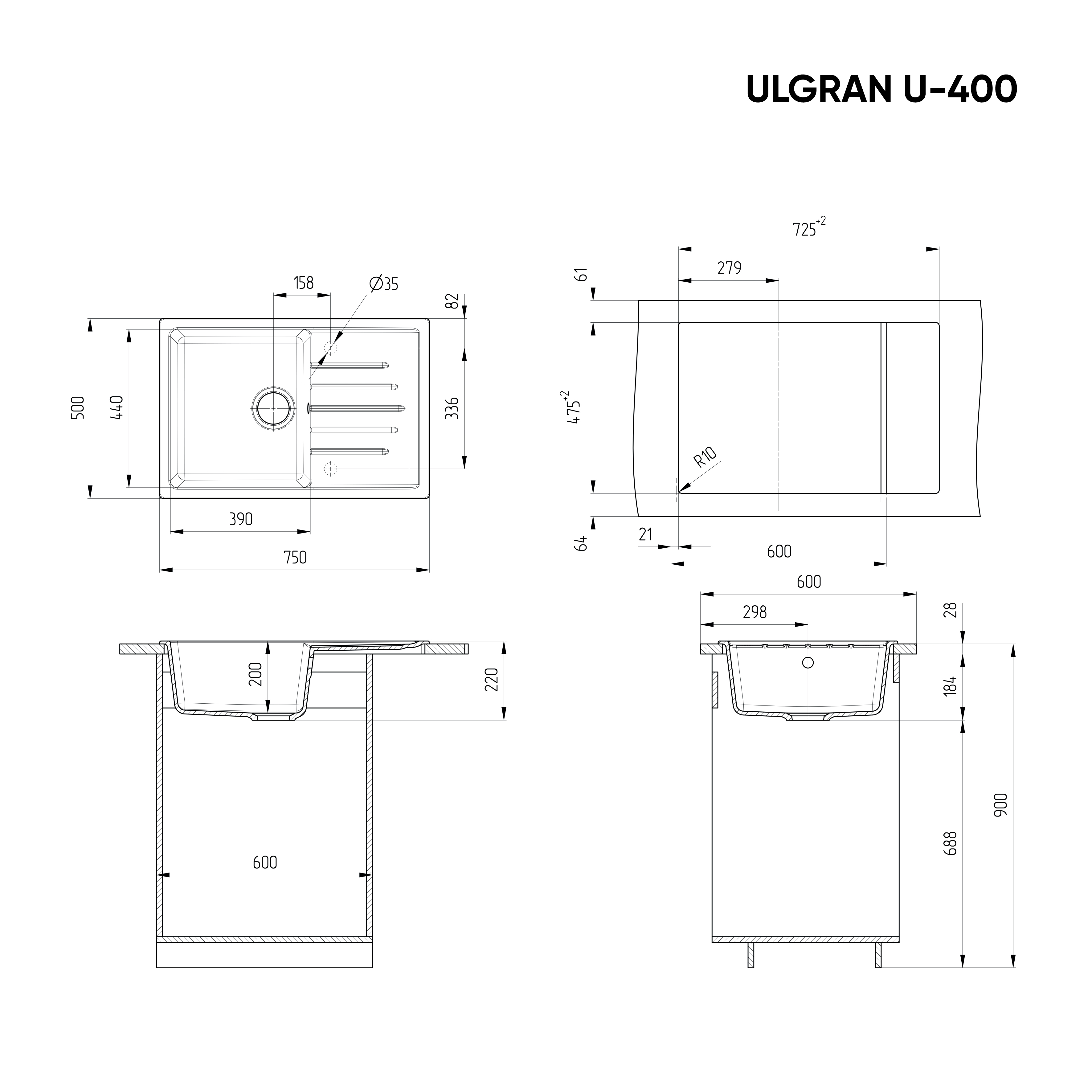 Мойка Ulgran Classic черный (U-400-308) - фото 4