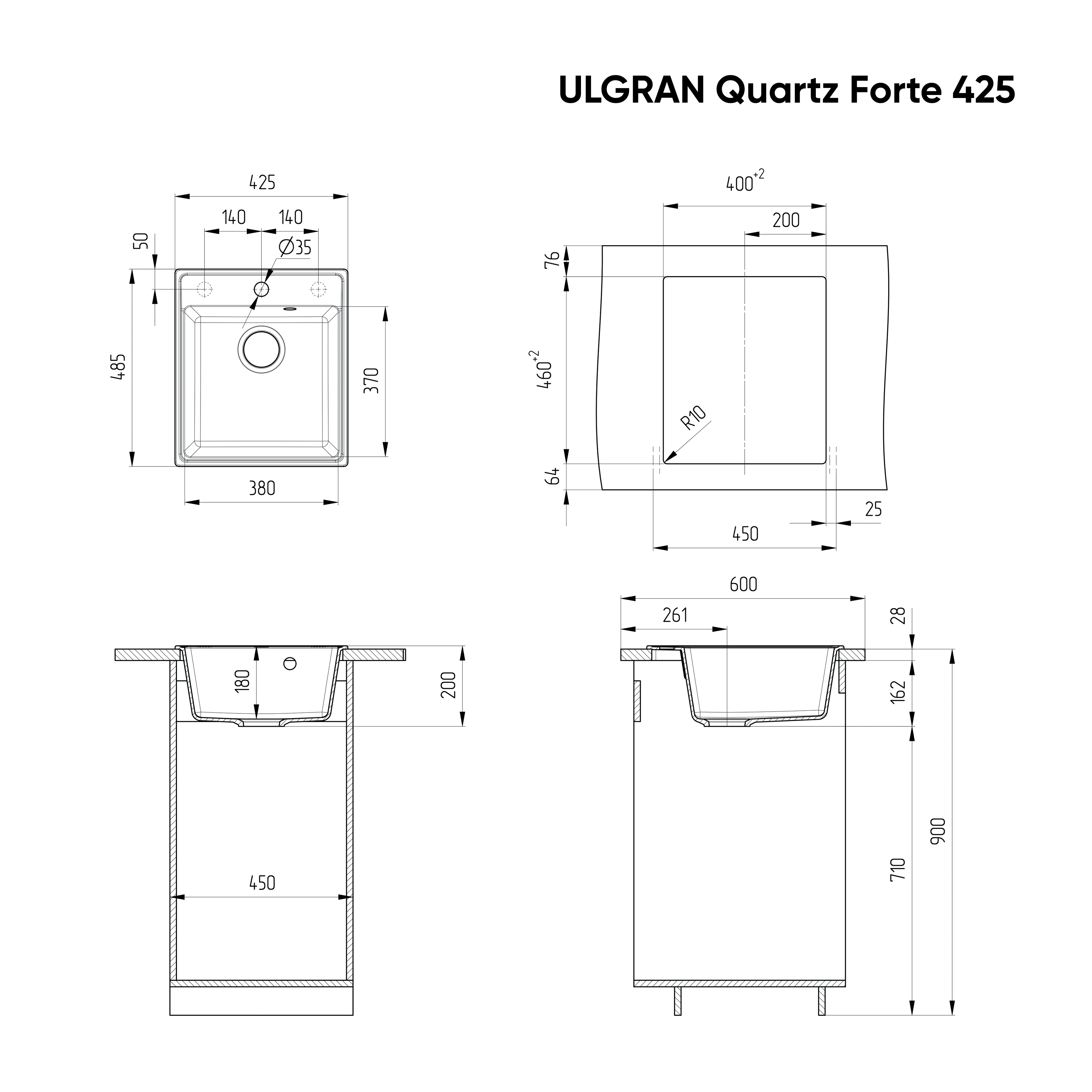 Мойка ULGRAN Quartz уголь (Forte 425-07) - фото 3