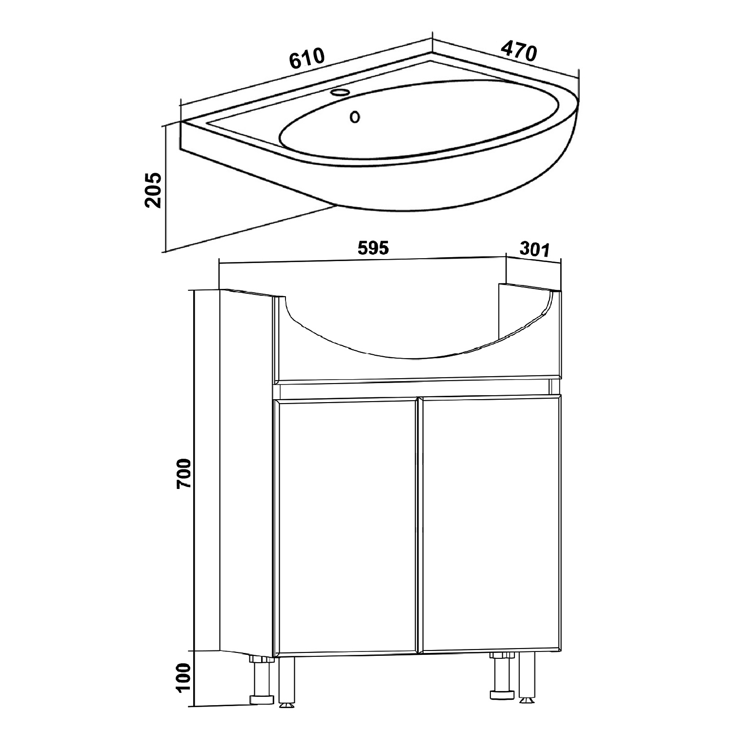 Тумба Runo Лада 60 блэквуд/белый под умывальник 00000000154 (Уют 60) (00-00004576) - фото 4