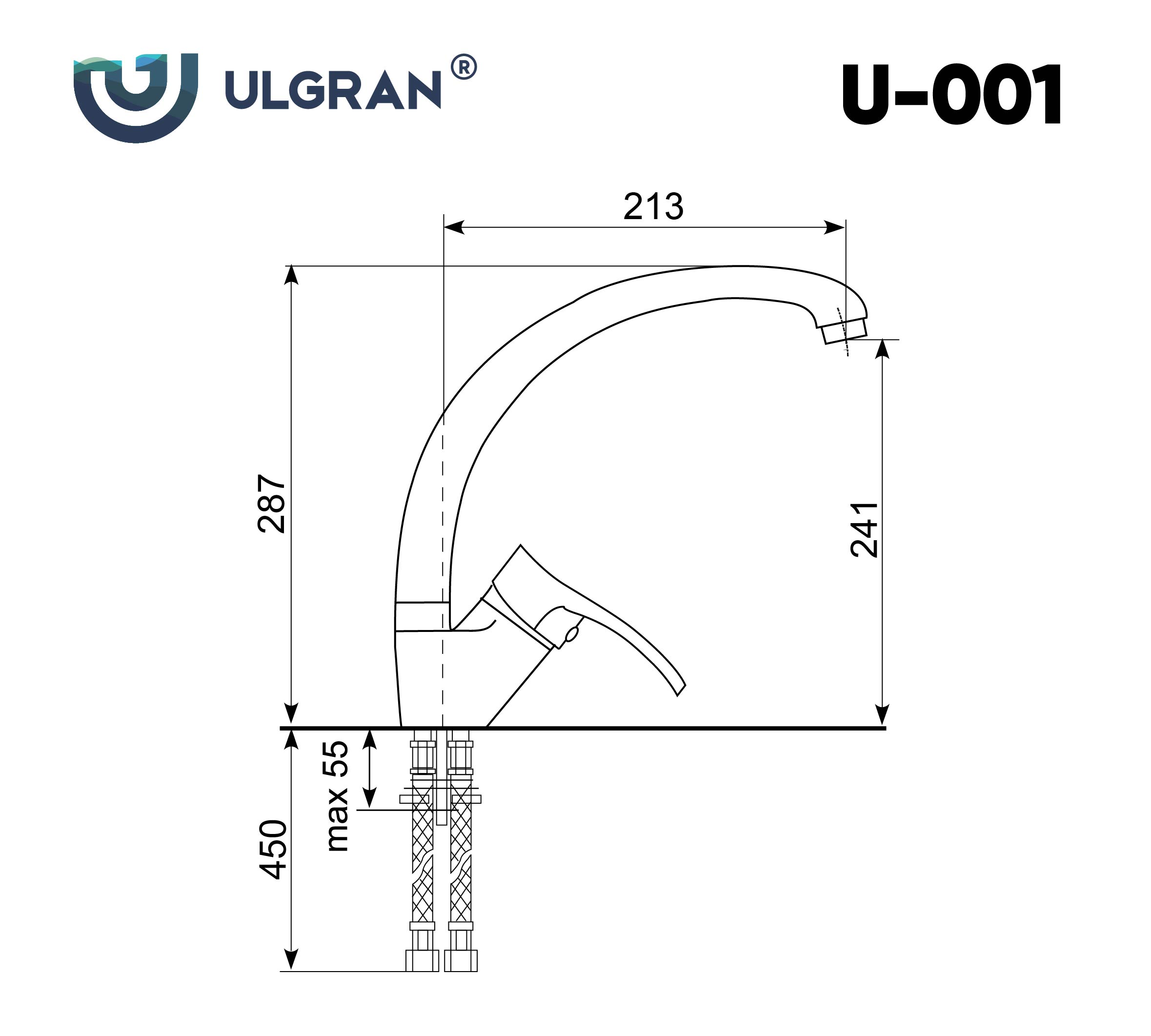 Смеситель для кухни ULGRAN Classic темно-серый (U-001-309) - фото 3