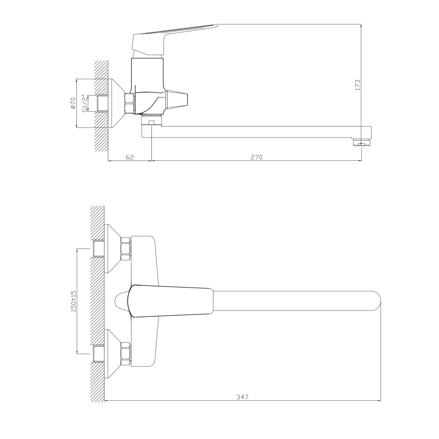 Смеситель для ванны и раковины 35k MIXLINE МЛ15-02 (ML15-02GR) ГРАФИТ (556669) - фото 5