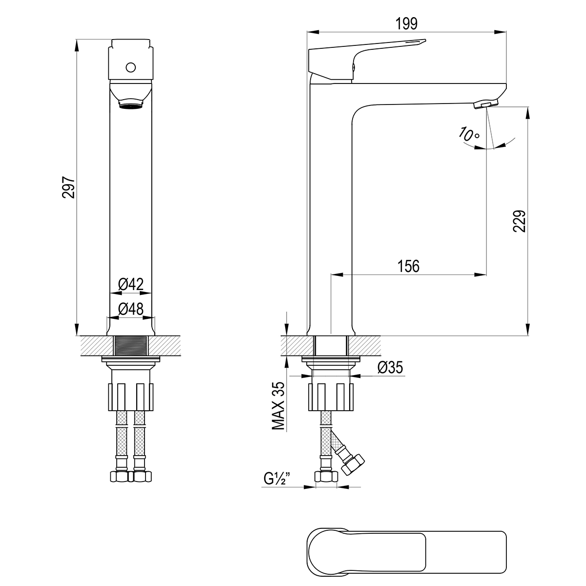 Смеситель Rossinka для раковины высокий монолитный (RS27-14BL) - фото 2