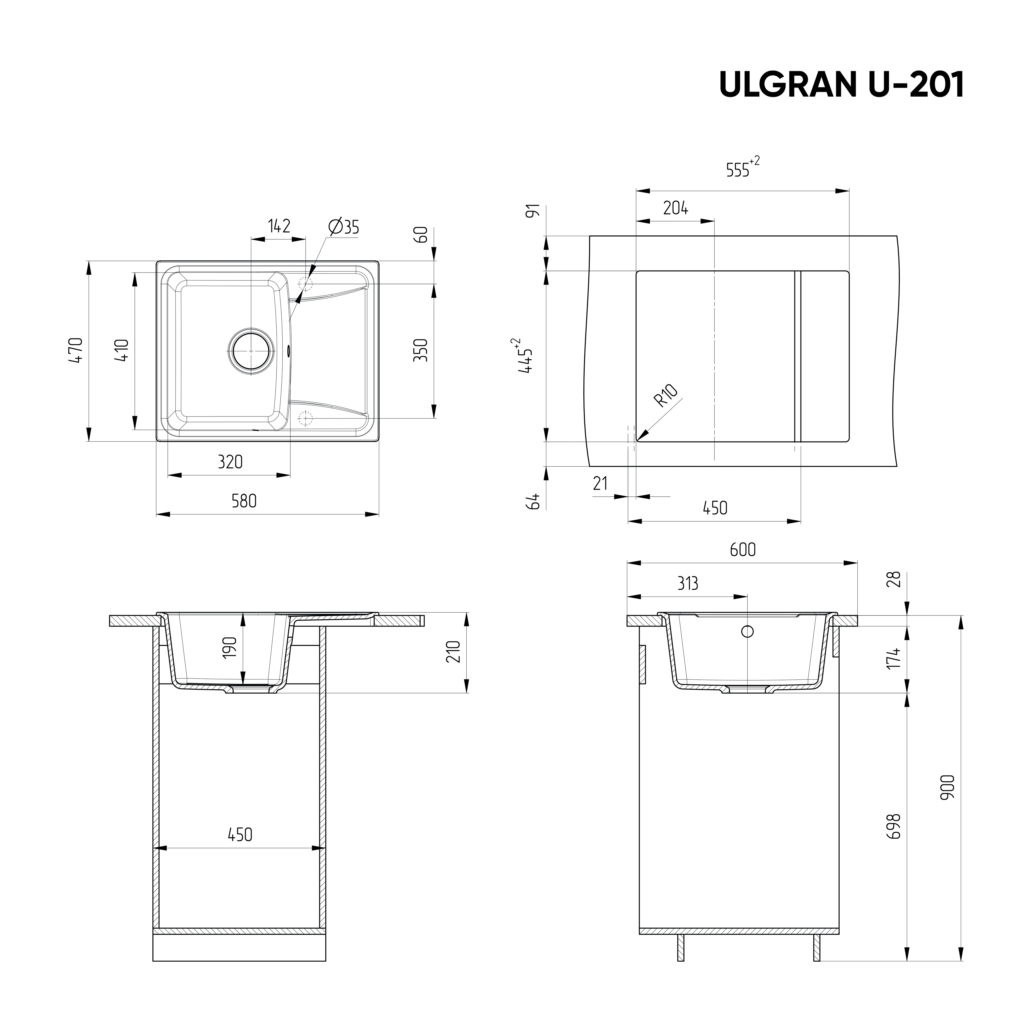 Мойка Ulgran Classic ультра-черный (U-201-344) - фото 4