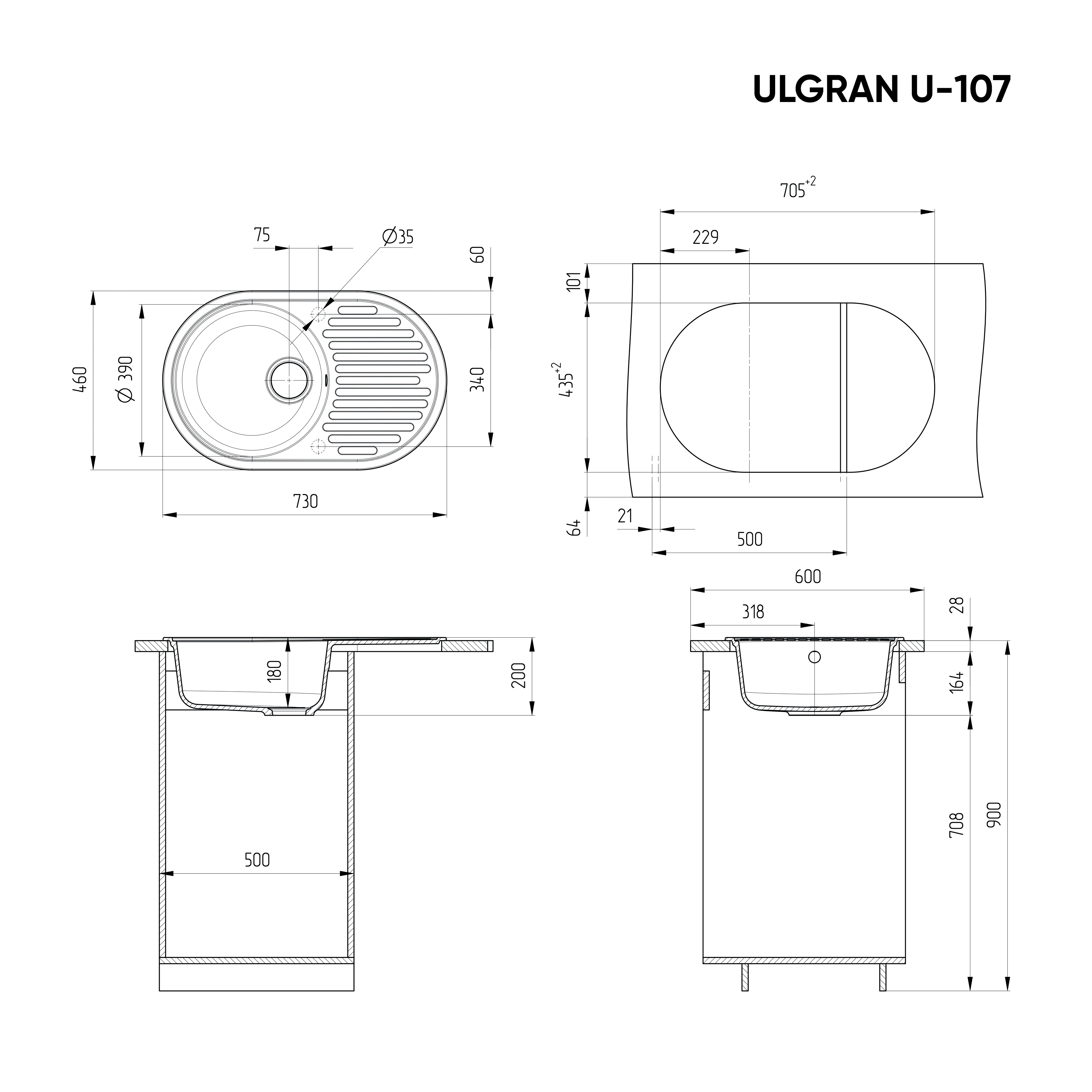 Мойка Ulgran Classic ультра-черный (U-107-344) - фото 3