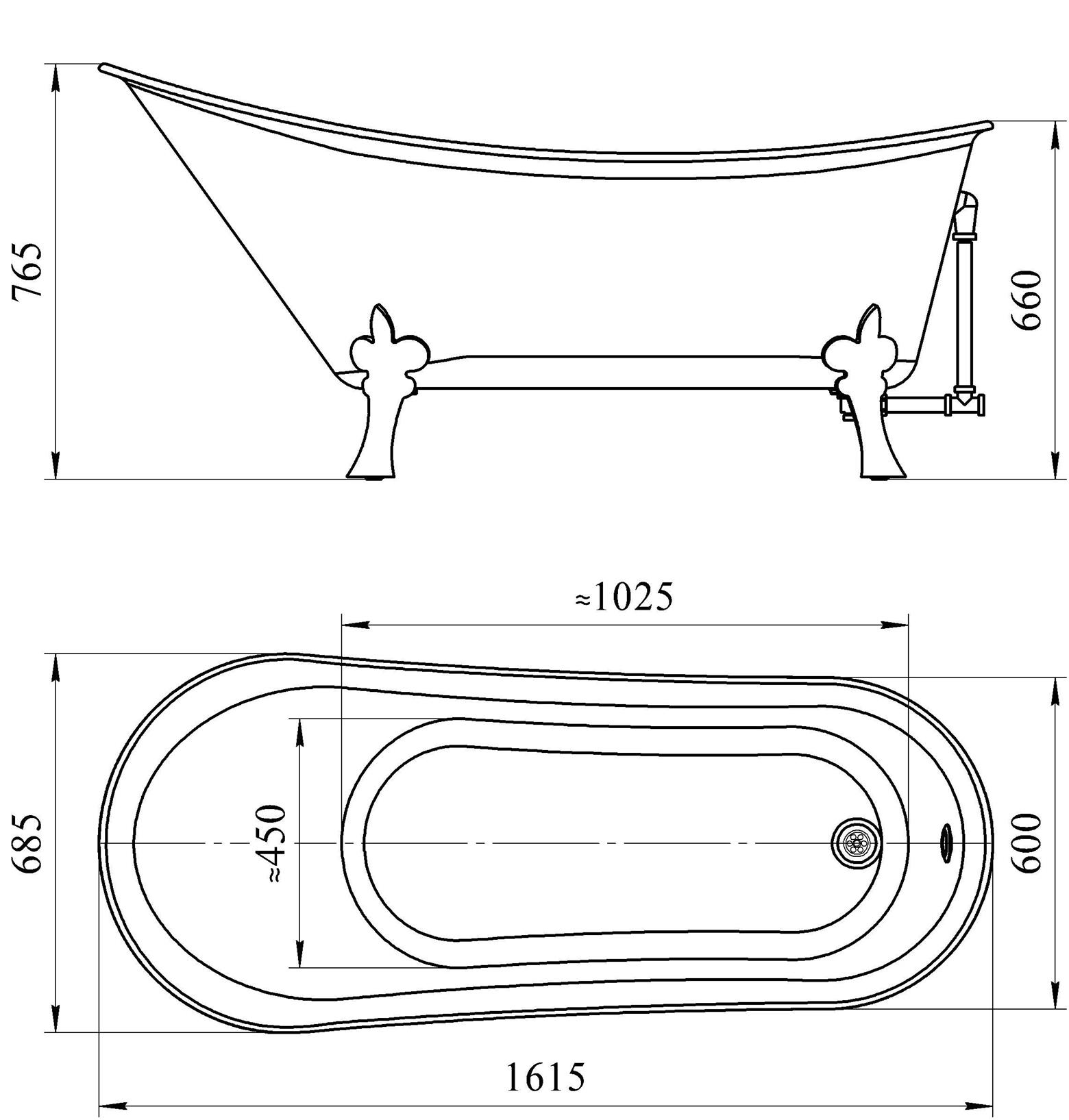 Акриловая ванна Радомир Кондор 161,5x68,5 на ножках, (комплектация хром)  (1-01-2-0-1-142) - фото 4