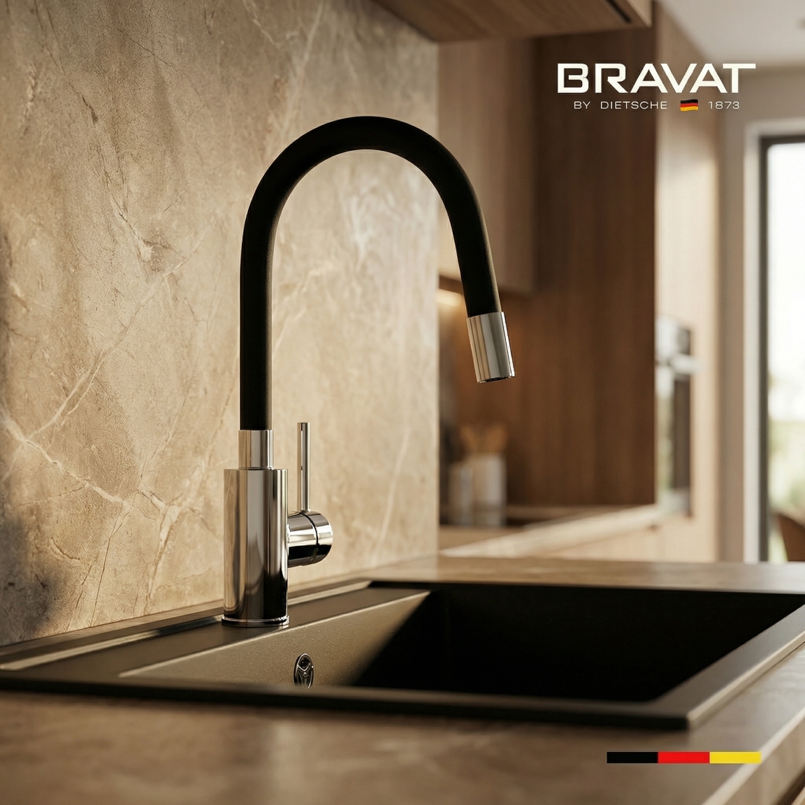 Смеситель для кухни с гибким изливом черный BRAVAT (F7800931CP-SW) - фото 8