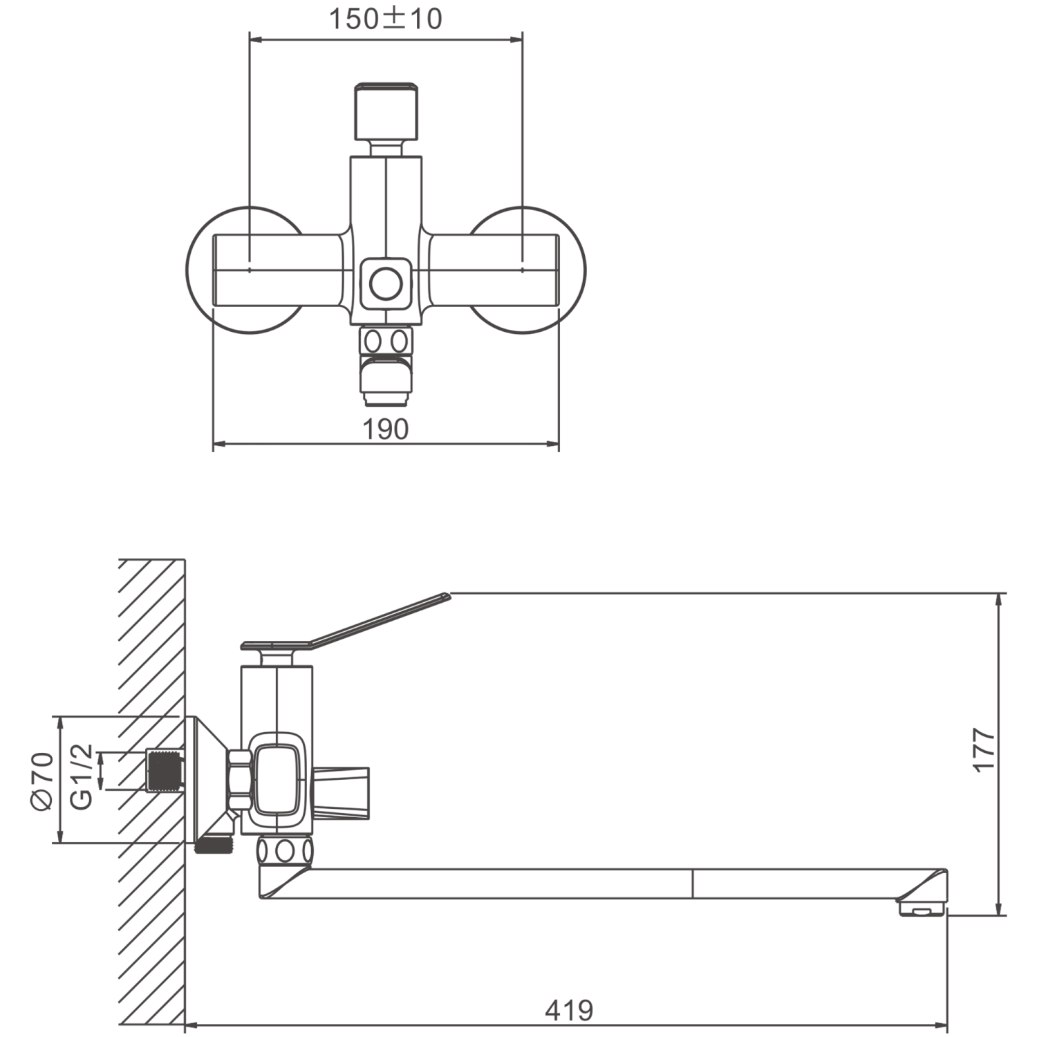 Смеситель для ванны BELZ B618 с аксессуарами, длинный излив (B22618) - фото 2