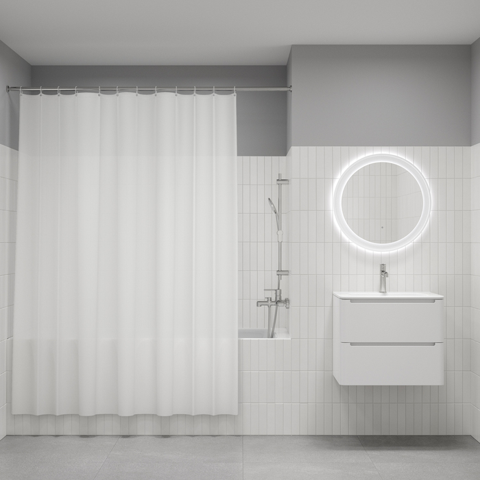 Штора для ванной IDDIS Бэйс (Base) 200x180 см, полиэстер, белый (BS08P18i11) - фото 1