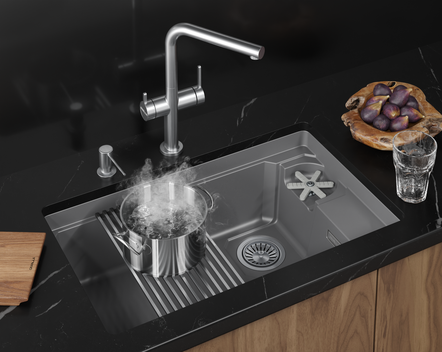 Кухонная мойка GRANULA KITCHEN SPACE RINZER кварц (7309RU, АЛЮМИНИУМ) - фото 2