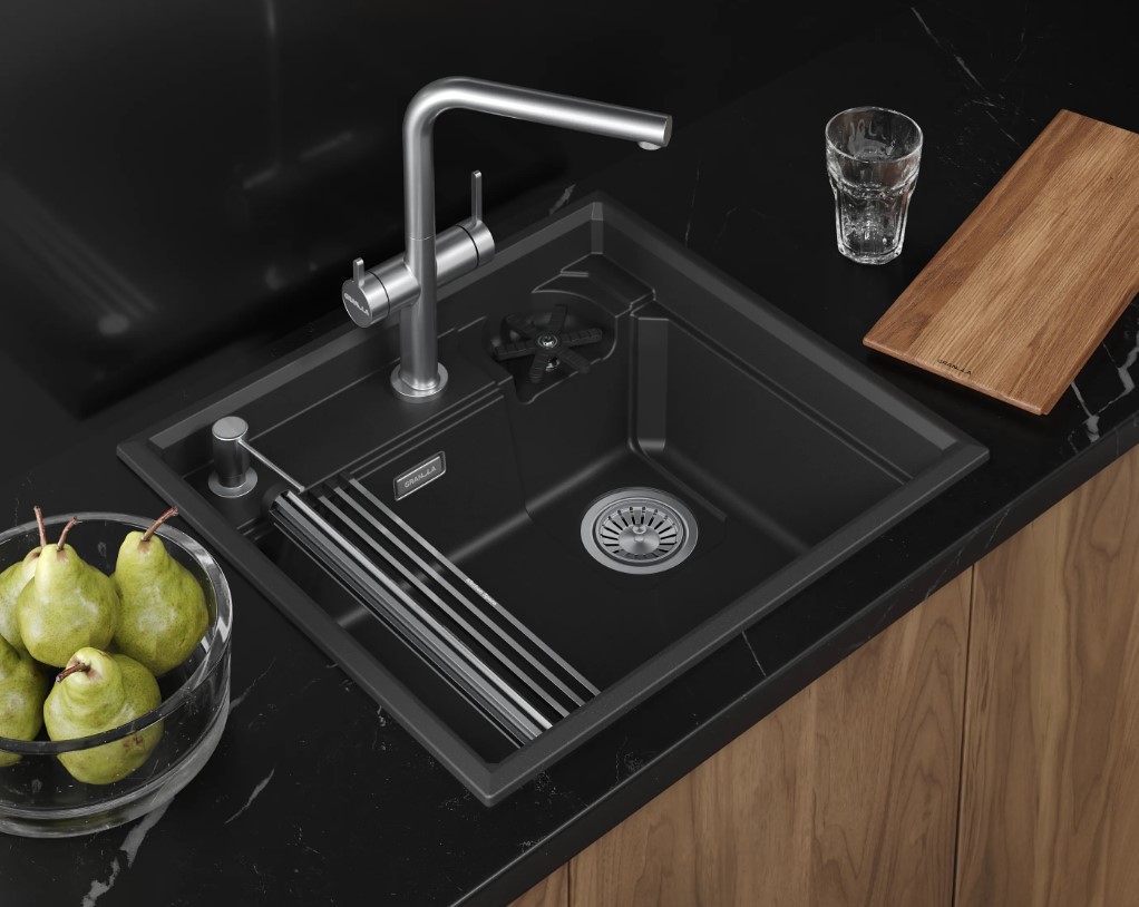 Кухонная мойка GRANULA KITCHEN SPACE RINZER кварц (5807R, ЧЕРНЫЙ) - фото 2