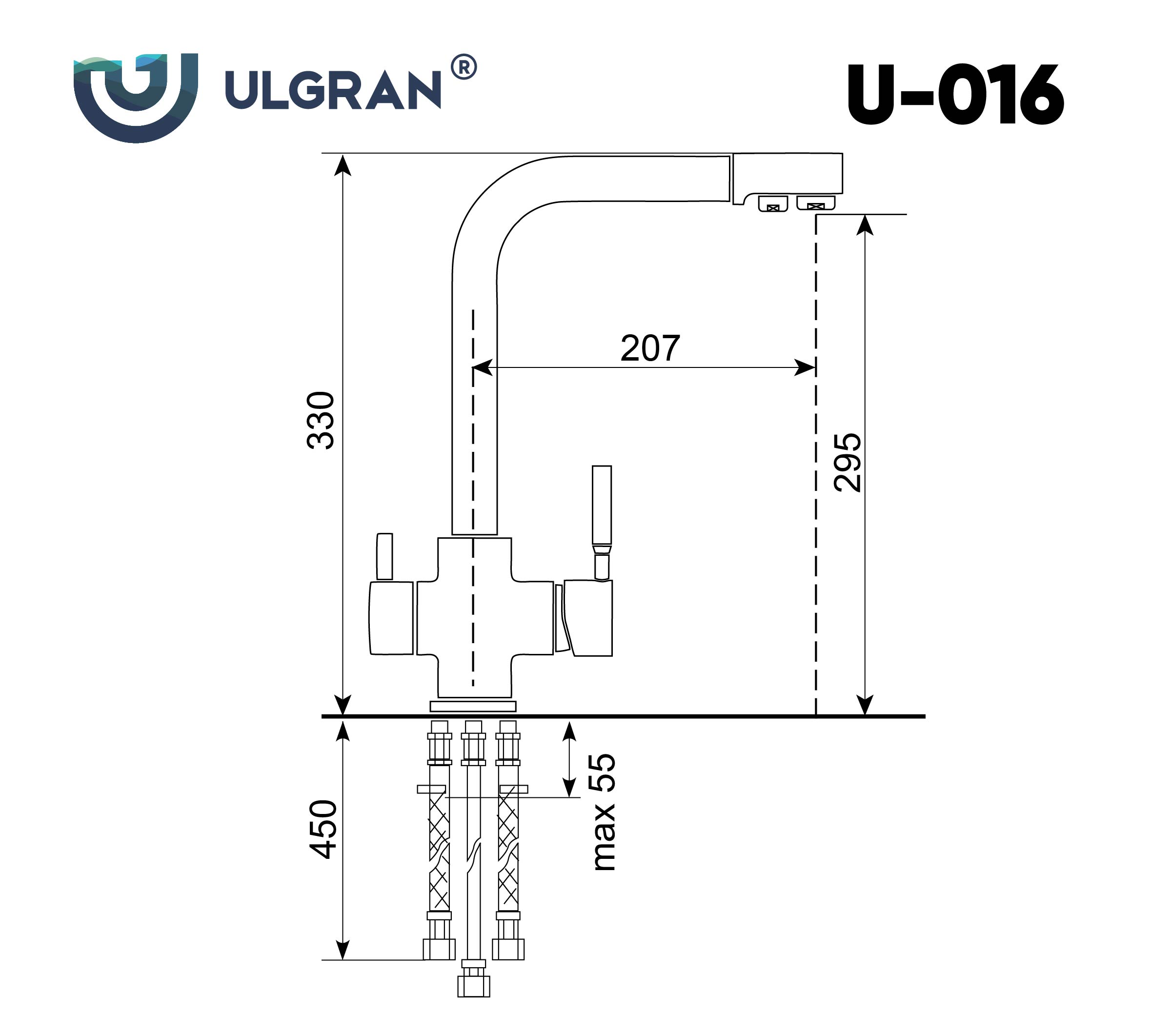 Смеситель для кухни ULGRAN Classic серый (U-016-310) - фото 3