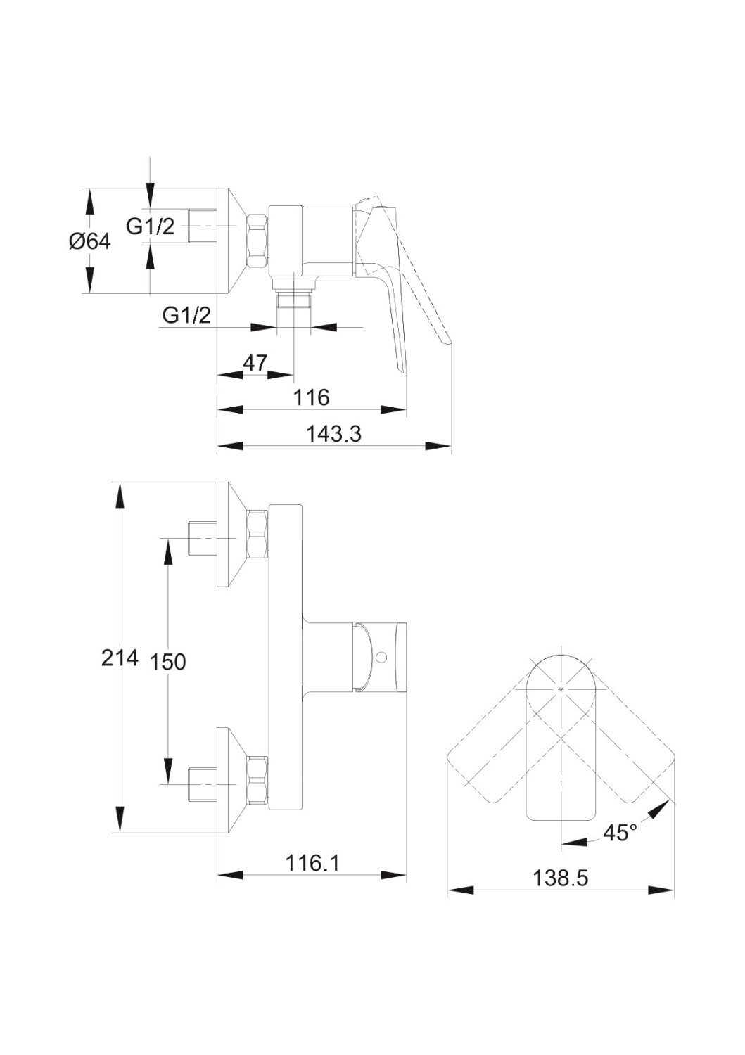 Смеситель для душа Cersanit NATURE однорычажный (63065) - фото 3