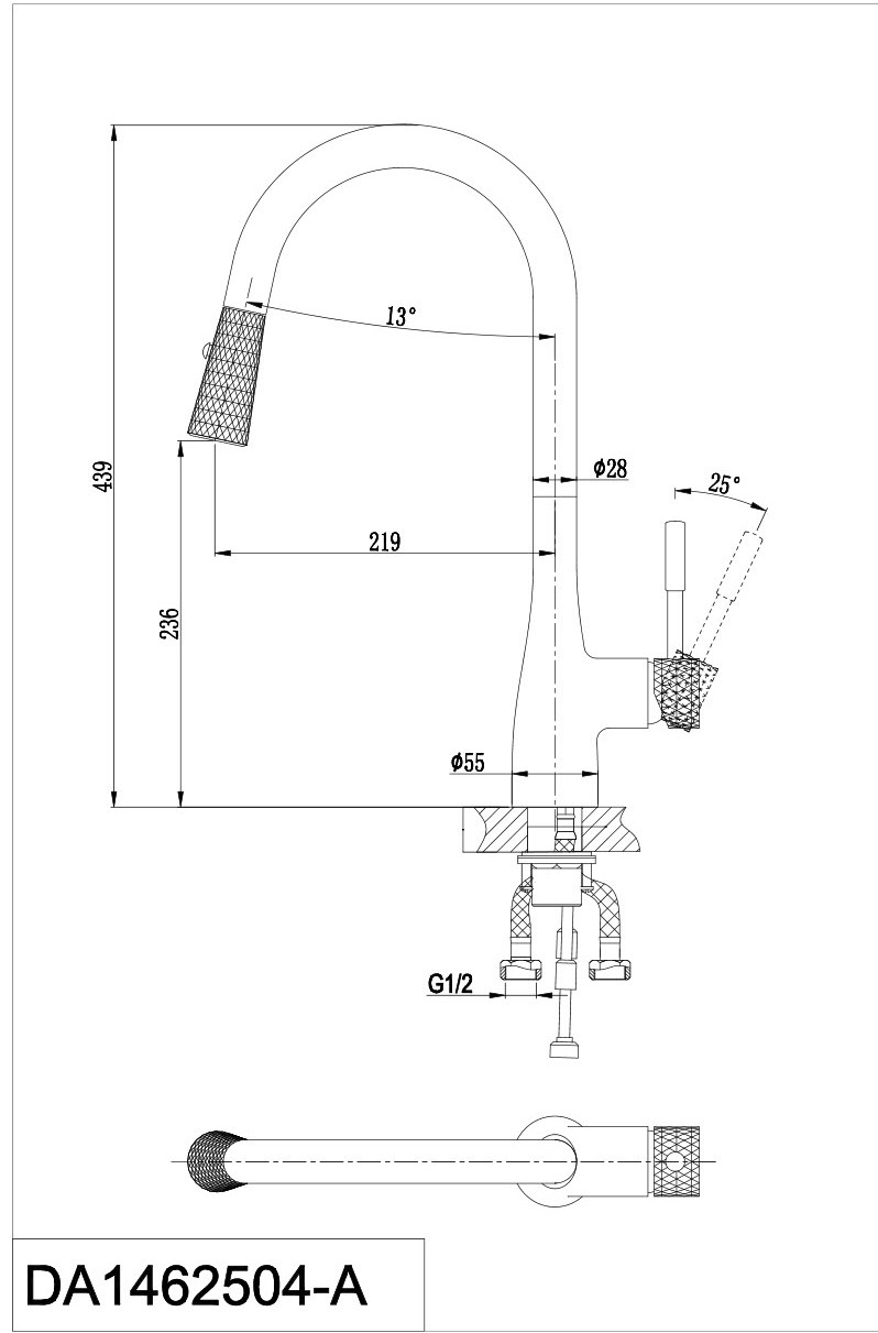 Смеситель для кухни DK Rhein.Schiller с выдвижной лейкой хром золото (DA1462504A) - фото 2