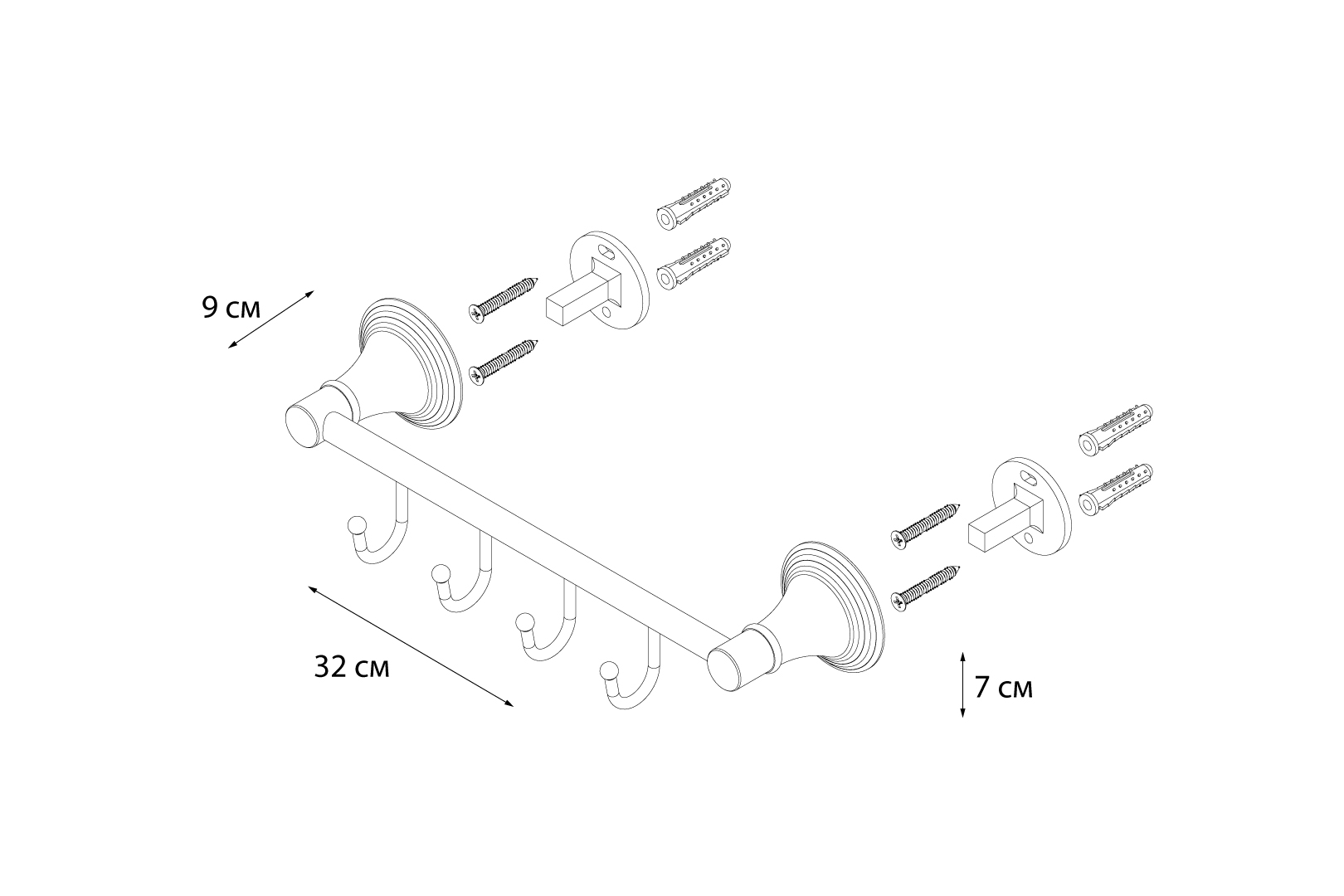 Планка FIXSEN Luksor 4 крючка (FX-71605-4B) - фото 3