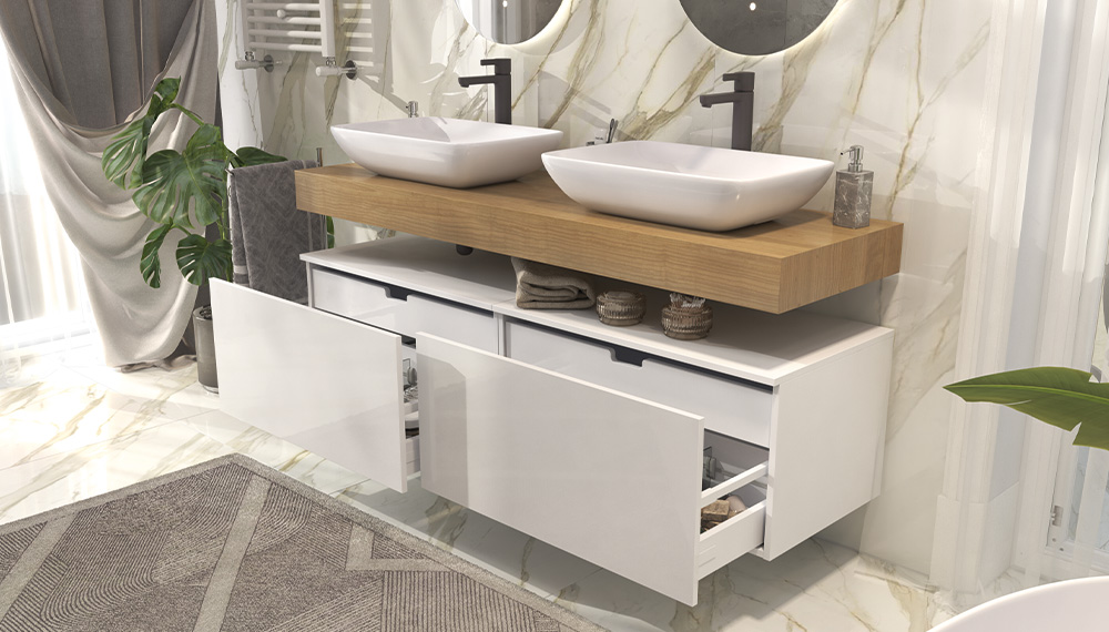 Тумба подвесная Velvex Unit 80, выс. 40, выдв. ящик, внутр. ящик, белый лед (tp.UNI.80.2Y белый глянец) - фото 3
