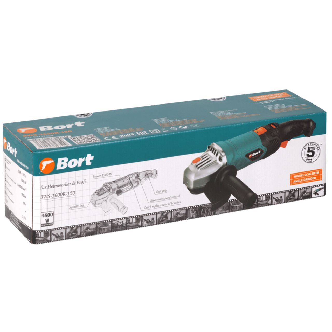 Машина шлифовальная угловая Bort BWS-1600R-150 (93727529) Машина шлифовальная угловая Bort BWS-1600R-150 (93727529) - фото 6