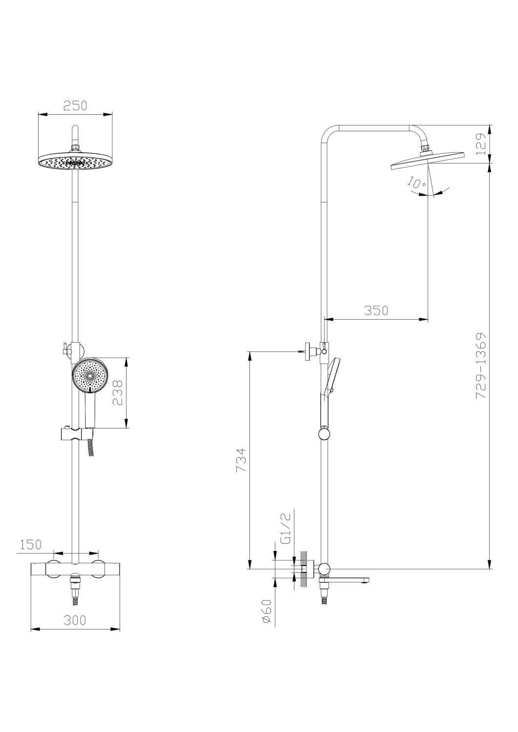 Тропическая душевая система RUSH термостатическая с изливом хром (ST4235-70) - фото 3
