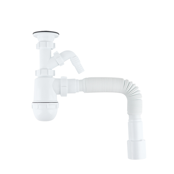 Сифон бутылочный IDDIS Optima Home 1.1/2x40мм, с выпуском, гофротрубой 40/50мм и отводом (900AVG1010VD) - фото 1