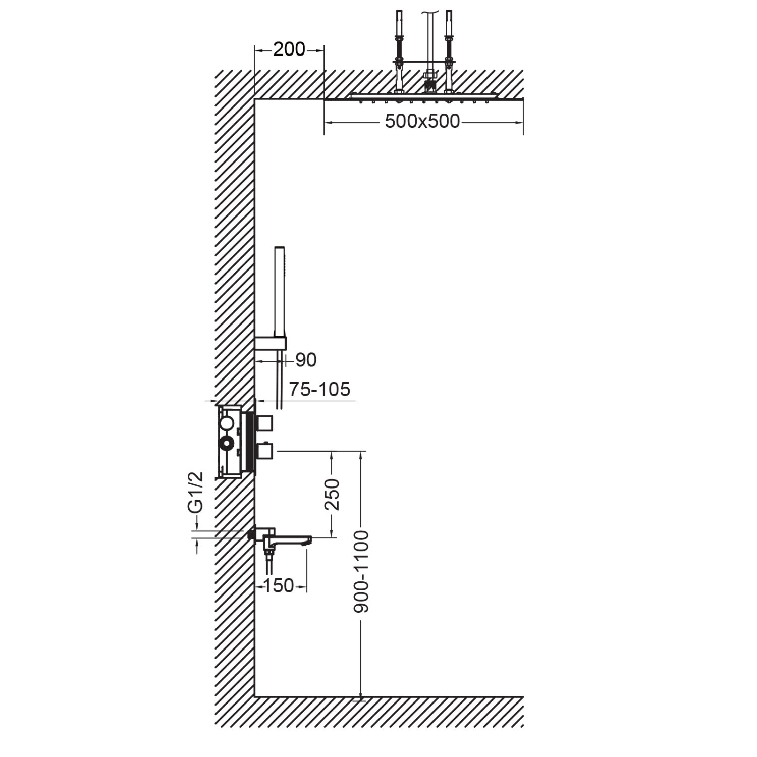 Душевая система встроенная с термостатом Timo Petruma (SX-5019/03SM) черный - фото 3