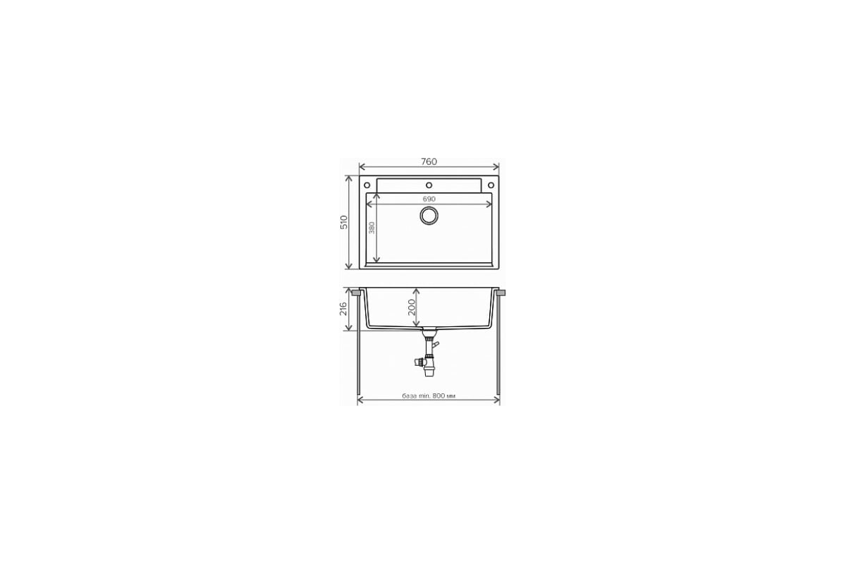 Кухонная мойка POLYGRAN ARGO-760 (ARGO-760 Серая №14) - фото 2