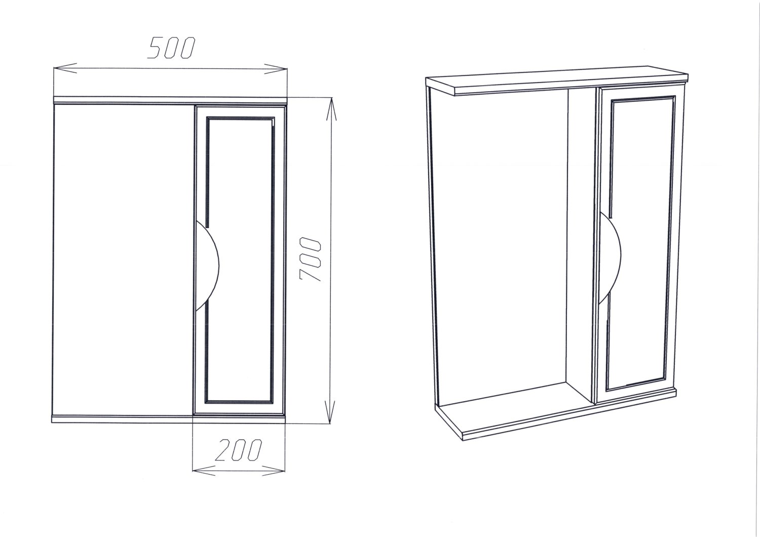 Зеркальный Шкаф VIANT  "Лима" 50 без света 160х500х700 (VLIM50-ZSH) - фото 3