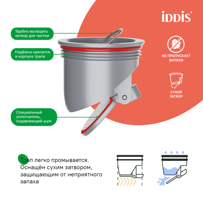 Трап душевой, вертикальный выпуск, сухой затвор, 10х10см, матовый черный, IDDIS, 980CV10BL3DDZ - фото 4