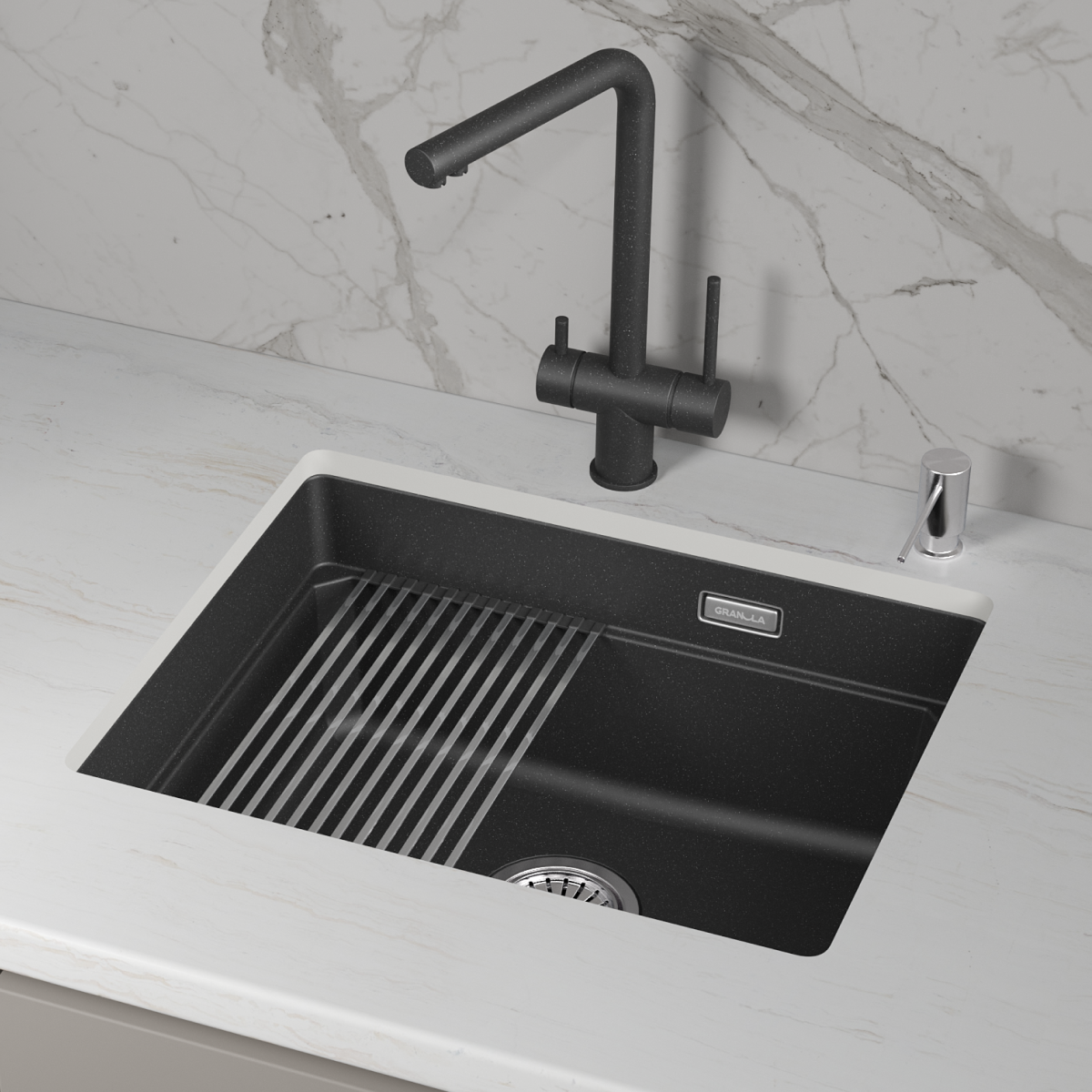 Кухонная мойка GRANULA кварц (5501iU, ЧЁРНЫЙ) - фото 3