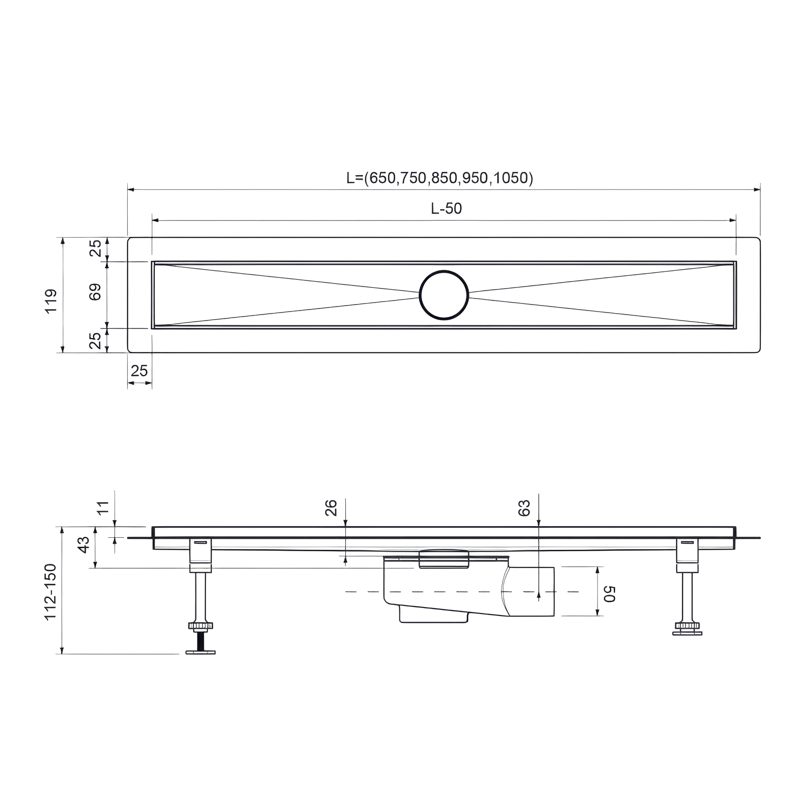 Душевой лоток TIMO Drain System 700 с двусторонней панелью "plate" под плитку, Чёрный (DS230207/03) Душевой лоток TIMO Drain System 700 с двусторонней панелью "plate" под плитку, Чёрный (DS230207/03) - фото 6