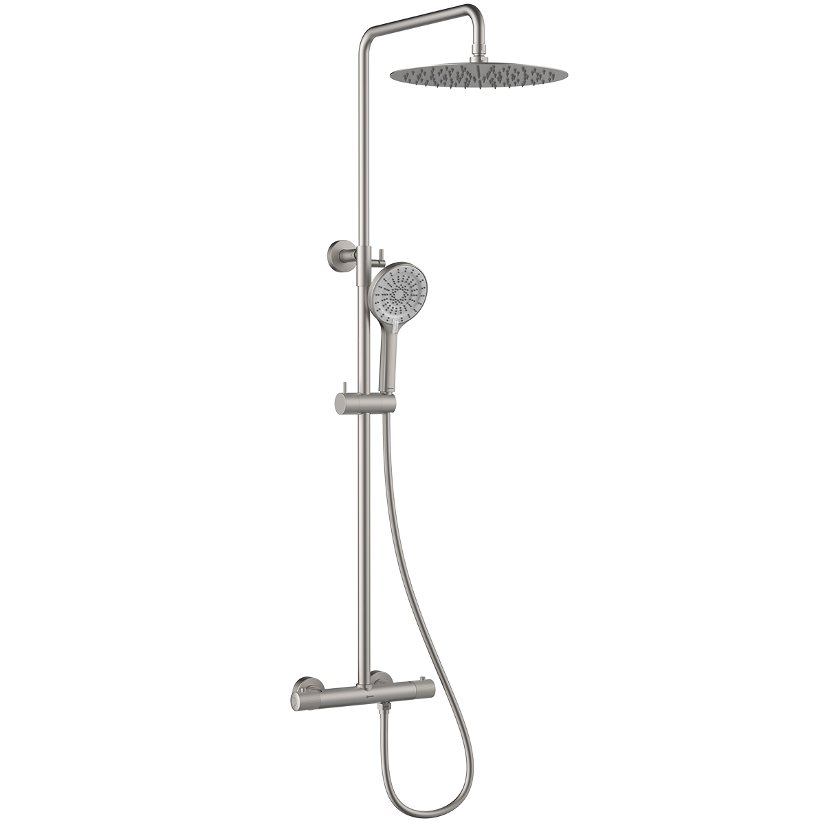 Смеситель Lemark Beluga для душа с регулируемой высотой штанги и лейкой верхнего душа «Тропический дождь», термостатический (LMF-8045B-BN)