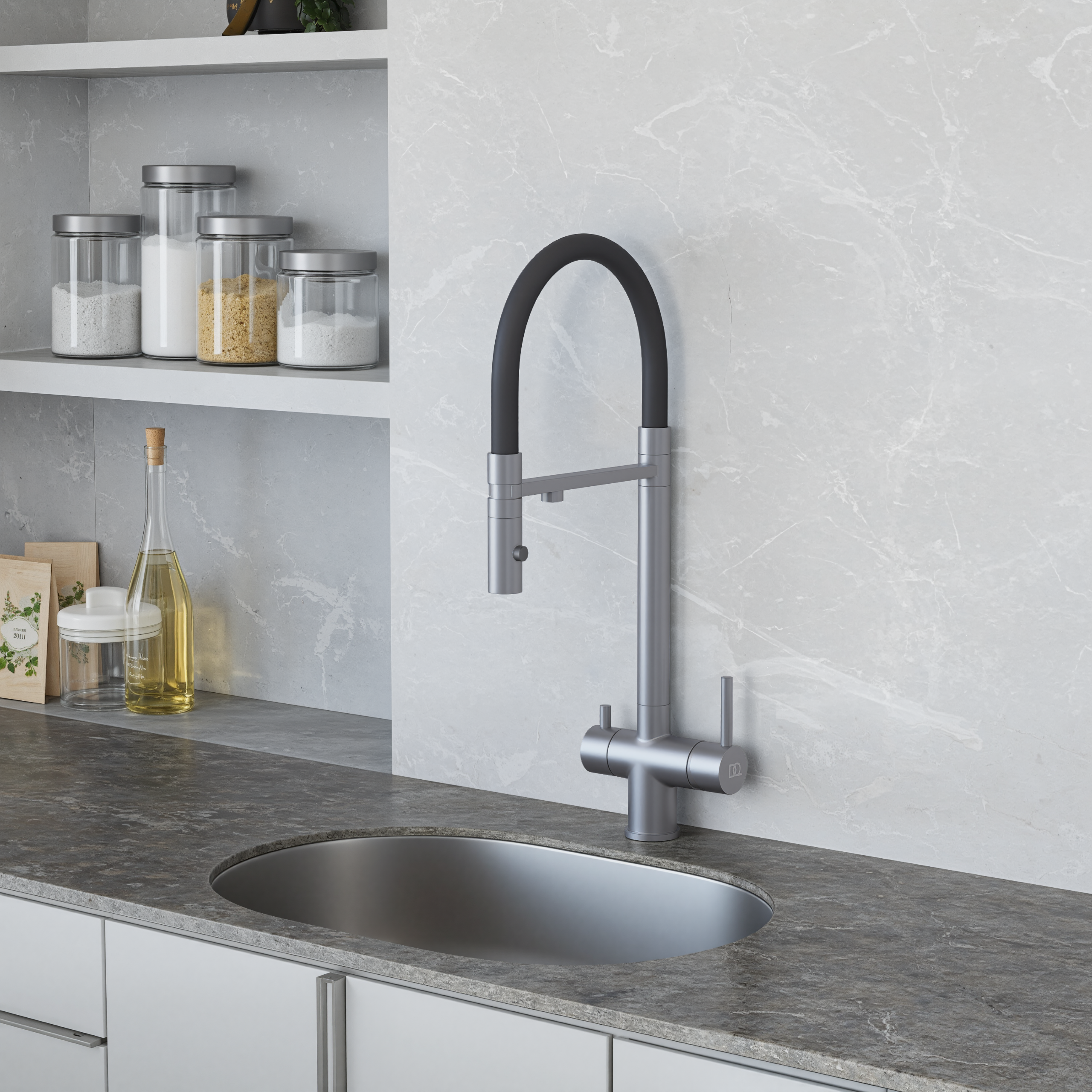 Смеситель для кухонной мойки DQ с фильтром графит (DA1462506Grey) - фото 2