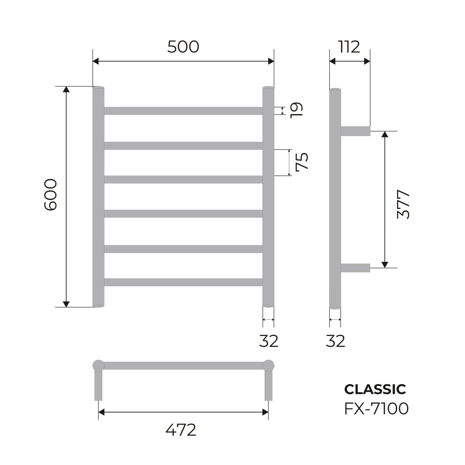 Полотенцесушитель электрический Fixsen CLASSIC  600х500 хром (FX-7100) - фото 3