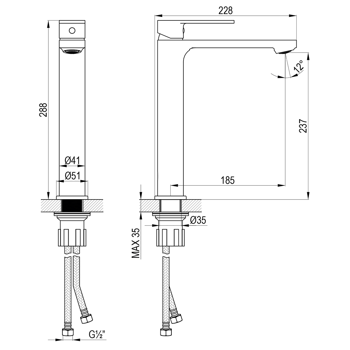 Смеситель DECOROOM DR30 для умывальника высокий монолитный (DR30013) - фото 2