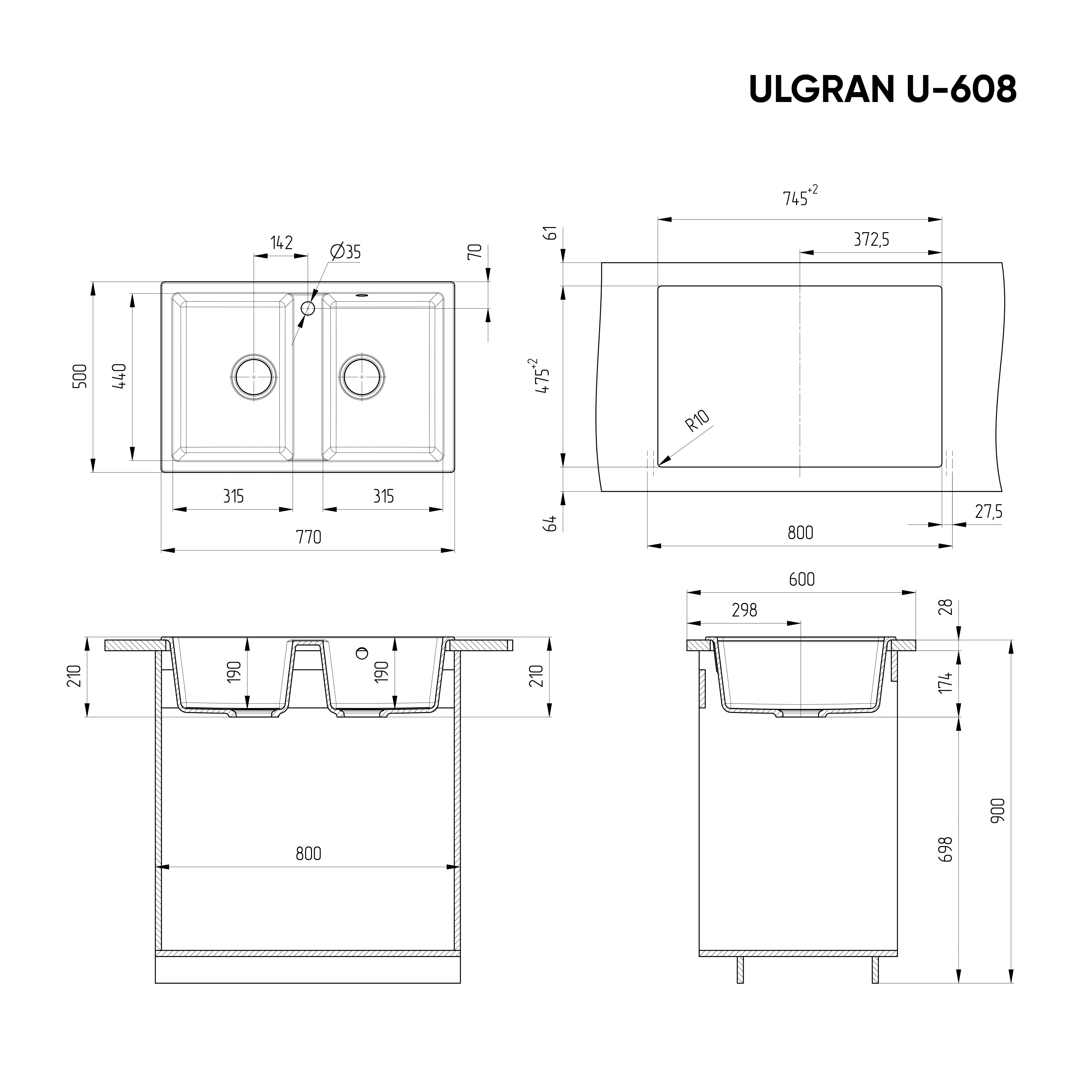 Мойка Ulgran Classic черный (U-608-308) - фото 3