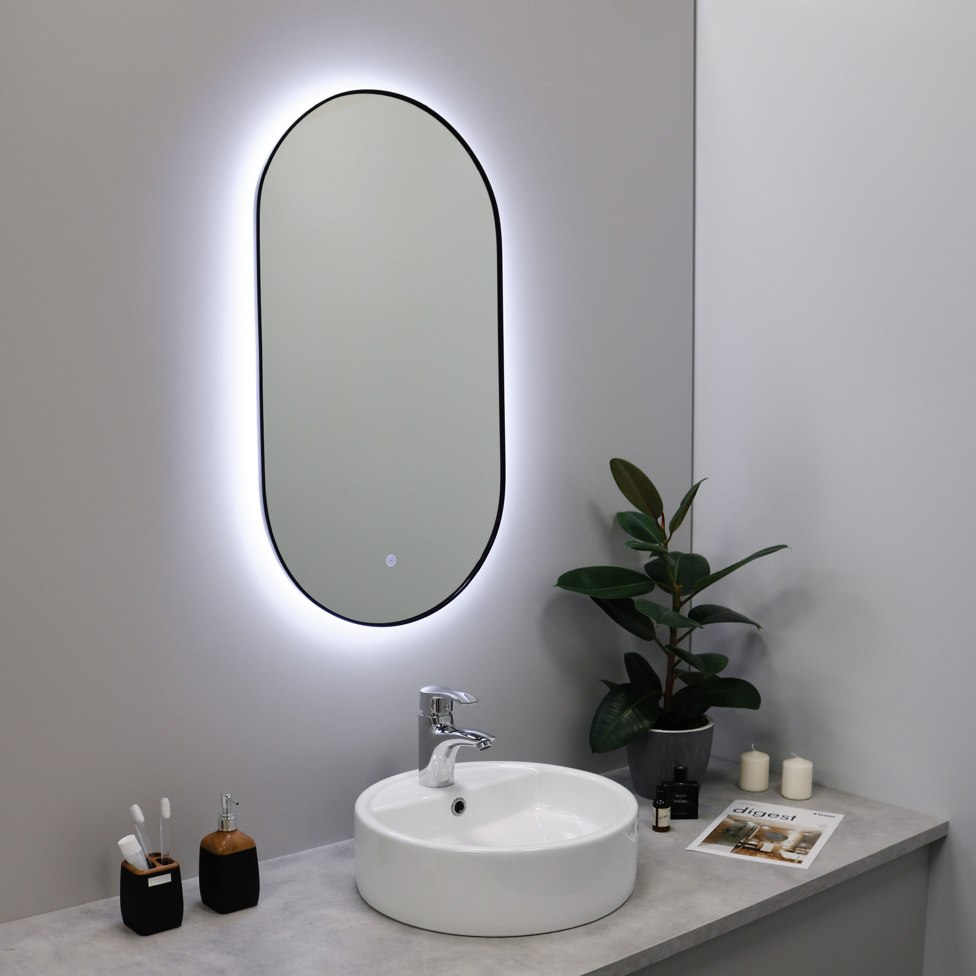 Зеркало FIXSEN с подсветкой LED овальное 50х100 см черное (FX-3100B) - фото 1