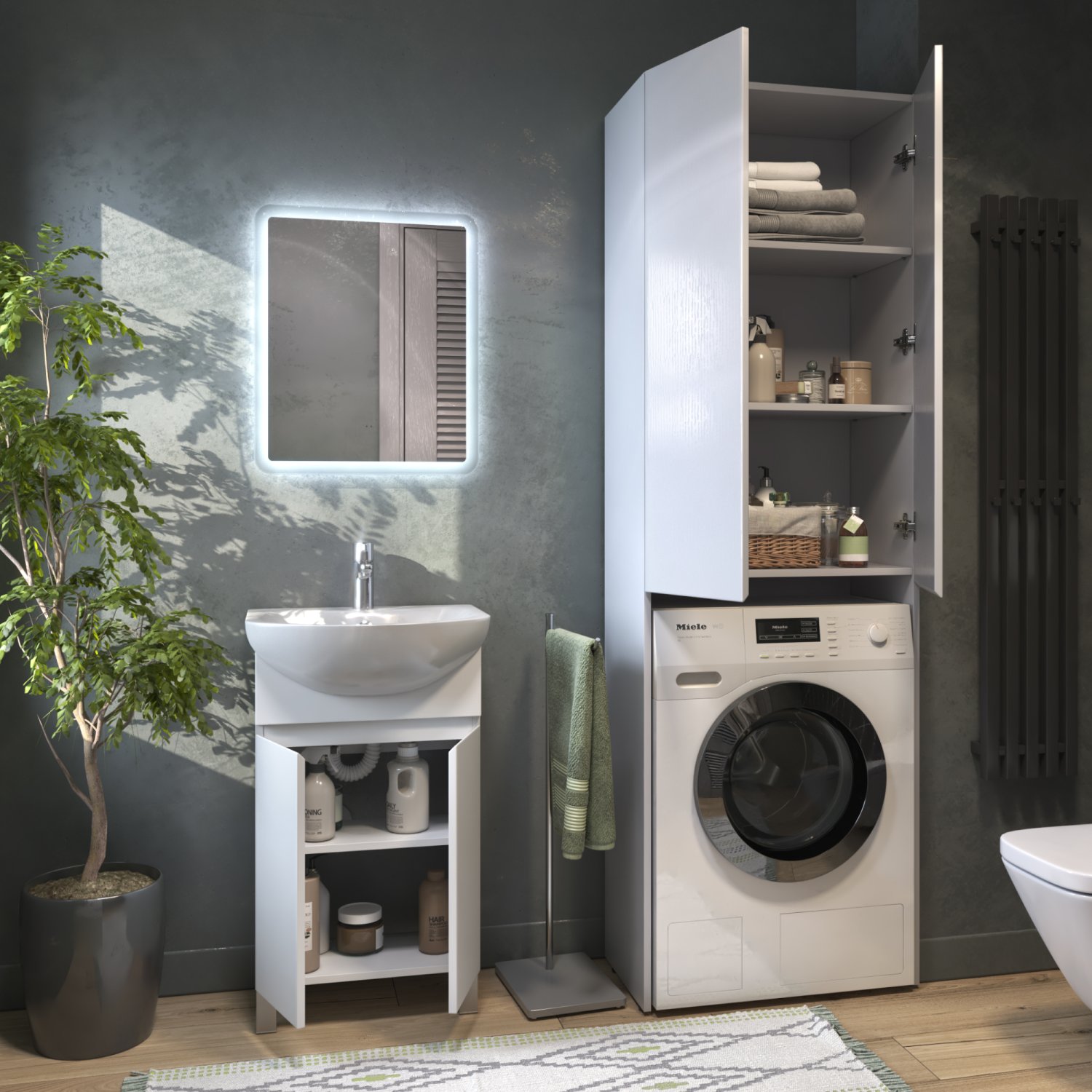 Шкаф VIGO комбинированный Wing 640 под стиральную машину белый (shnr.WIN.64.2D белый) - фото 2