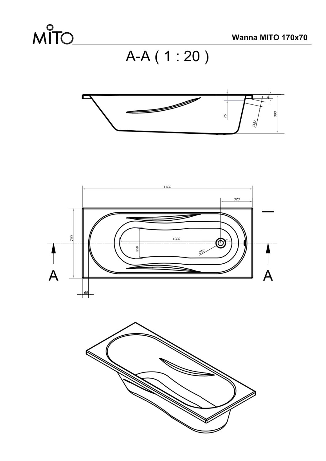 Ванна прямоугольная MITO RED 170x70 (63377) - фото 3